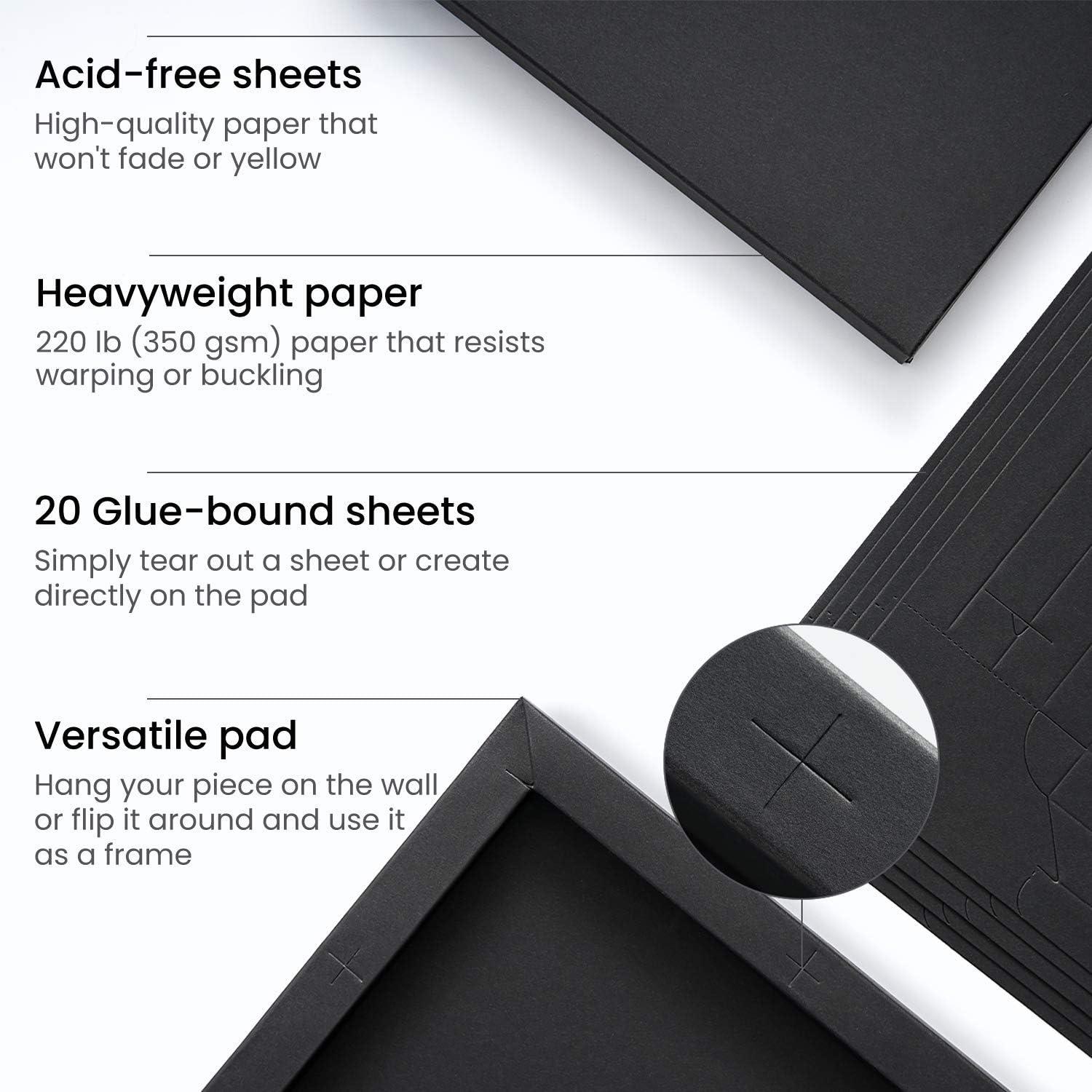 ARTEZA Black Sketch Paper Foldable Canvas Pad, 7×8.6 Inches, 20 Sheets, DIY Frame(Black)