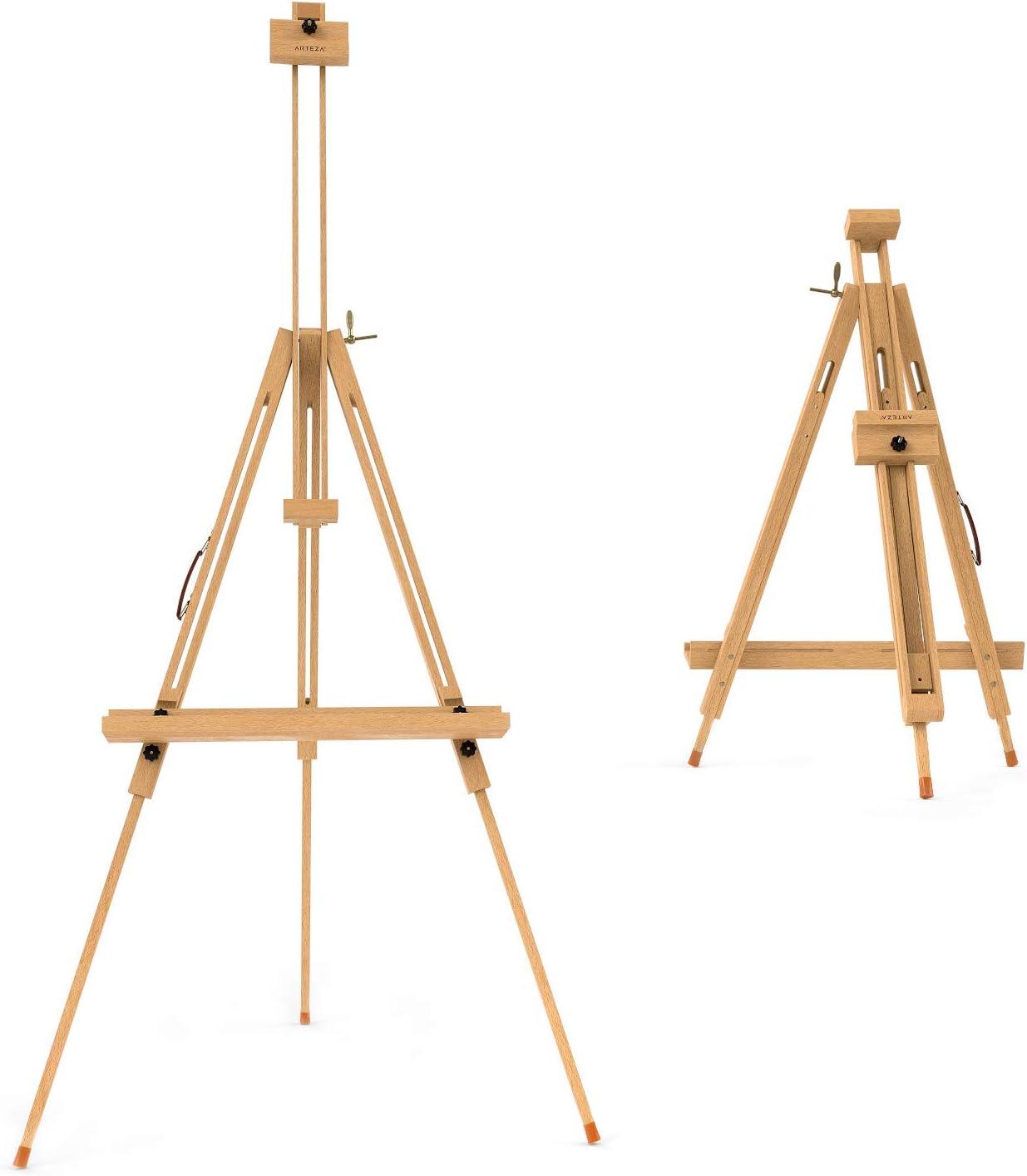 ARTEZA Easel Stand 37.4×39.4×78.3″, Tripod Beechwood Display Stand with Steel Fittings for Painting & Displaying Artwork