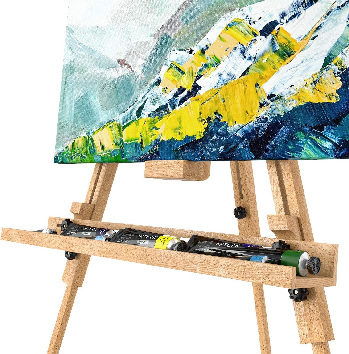ARTEZA Easel Stand 37.4×39.4×78.3″, Tripod Beechwood Display Stand with Steel Fittings for Painting & Displaying Artwork