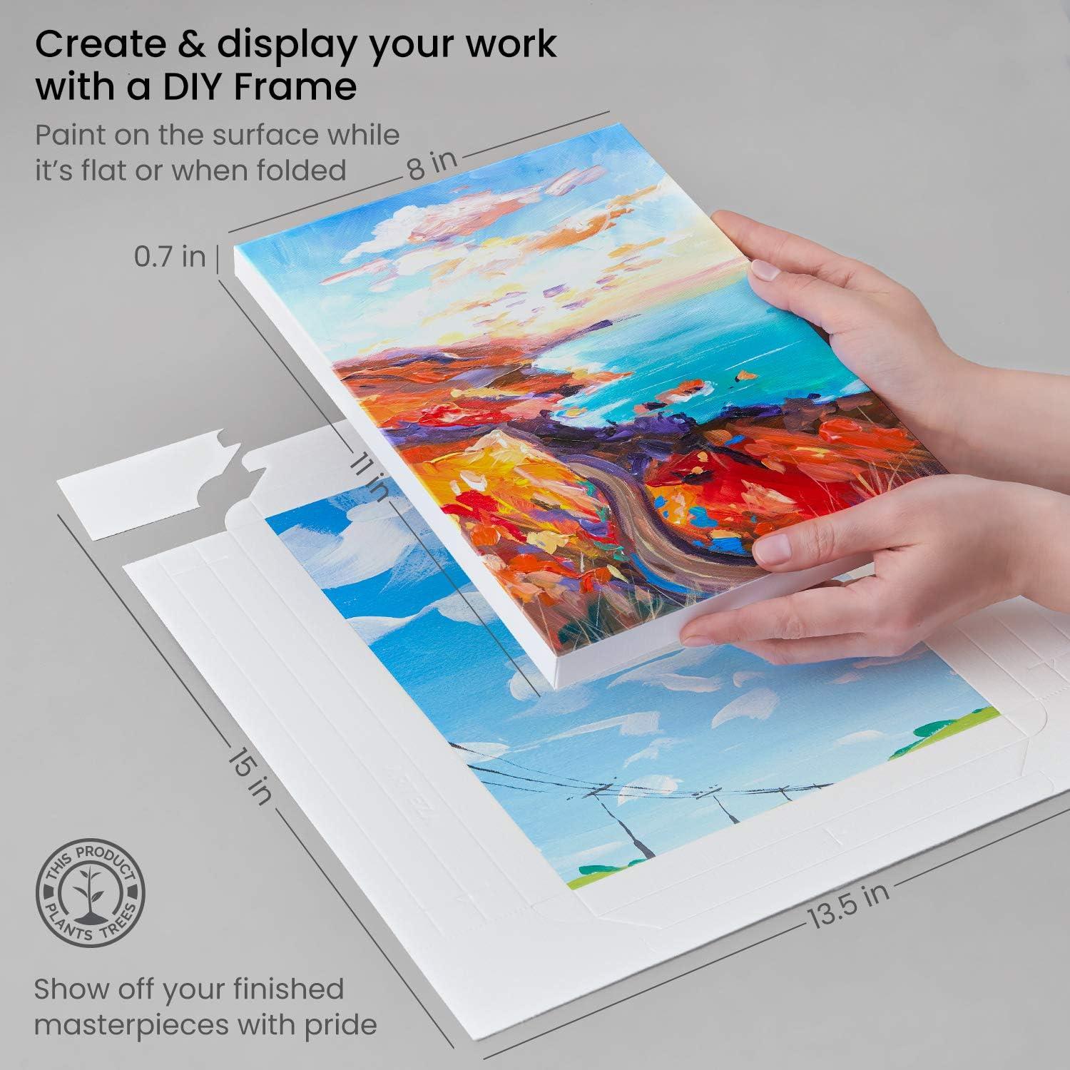 ARTEZA Acrylic Paper Foldable Canvas Pad, 8×11 Inches, 20 Sheets, DIY Frame