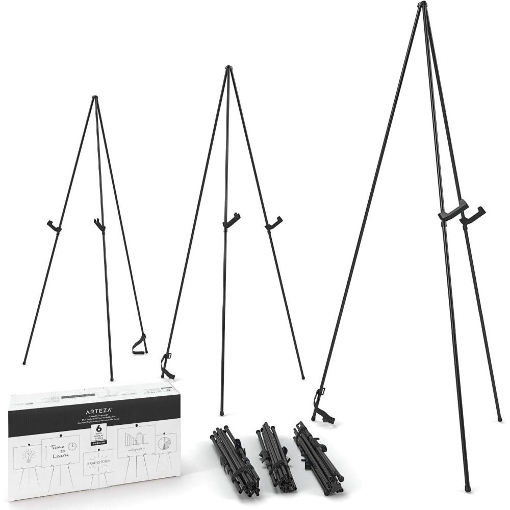 ARTEZA Display Stand, Pack of 3, 63-Inch Height, Black, Portable Easels for Trade Shows, Presentations, Art Displays(6 Pack)