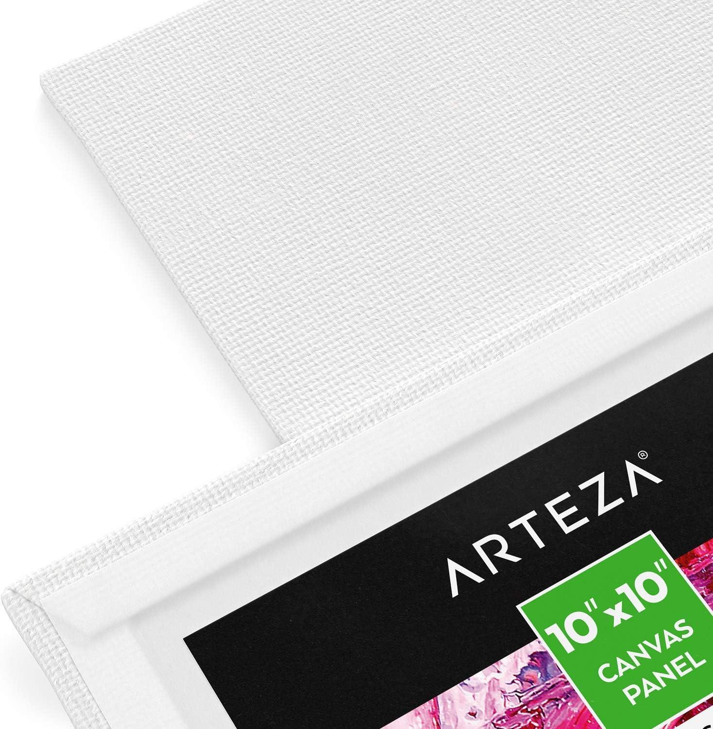 ARTEZA Canvas Boards for Painting, 5 x 7 Inches, Pack of 14, Blank White Small Canvas Panels for Acrylic, Oil and Gouache Painting(10″x10″)