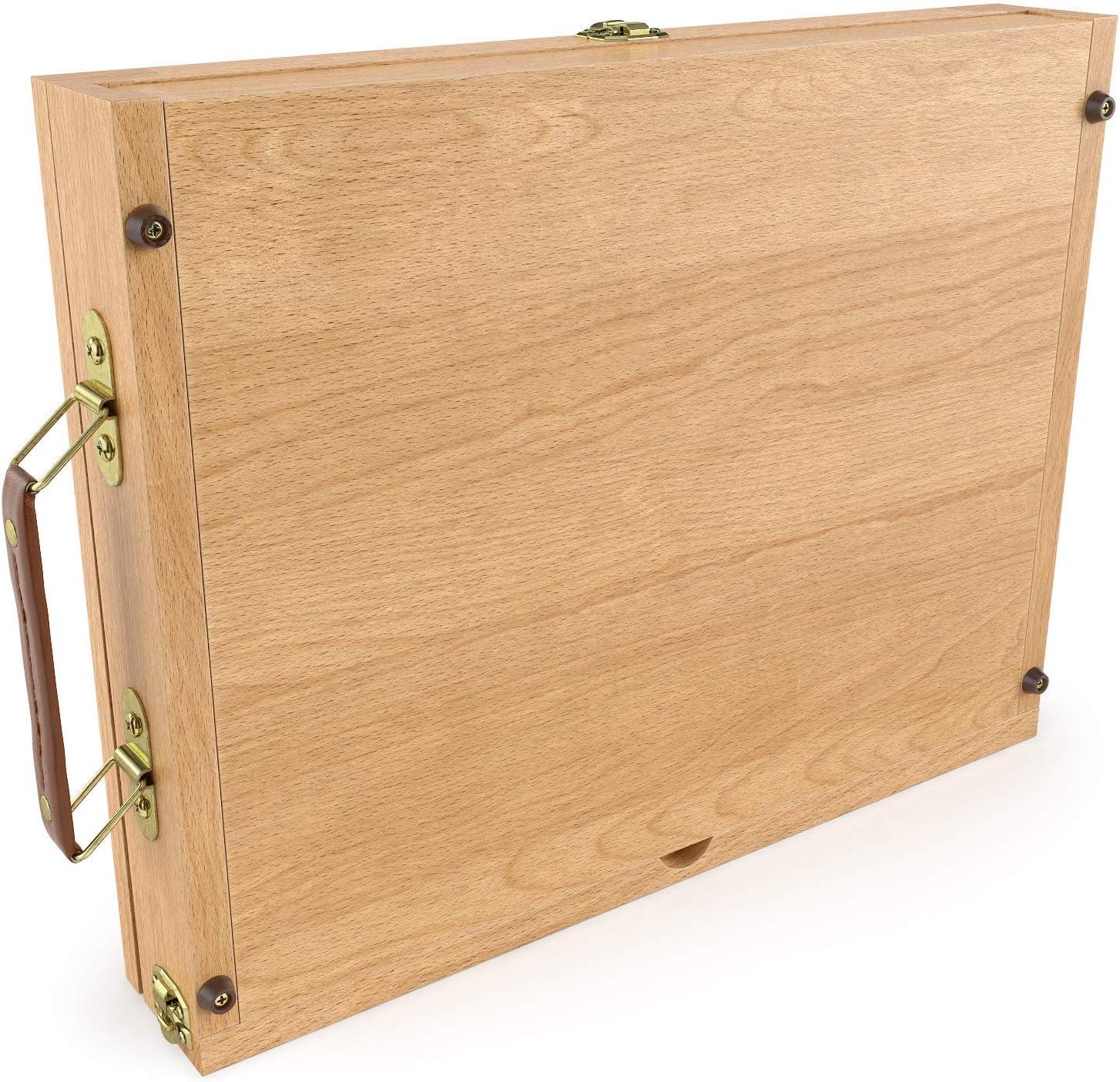 ARTEZA Tabletop Easel 13.4×10.3×2 Inches, Portable Beechwood Easel Box with Drawer & Palette for Artists(Adjustable Leather Painting)