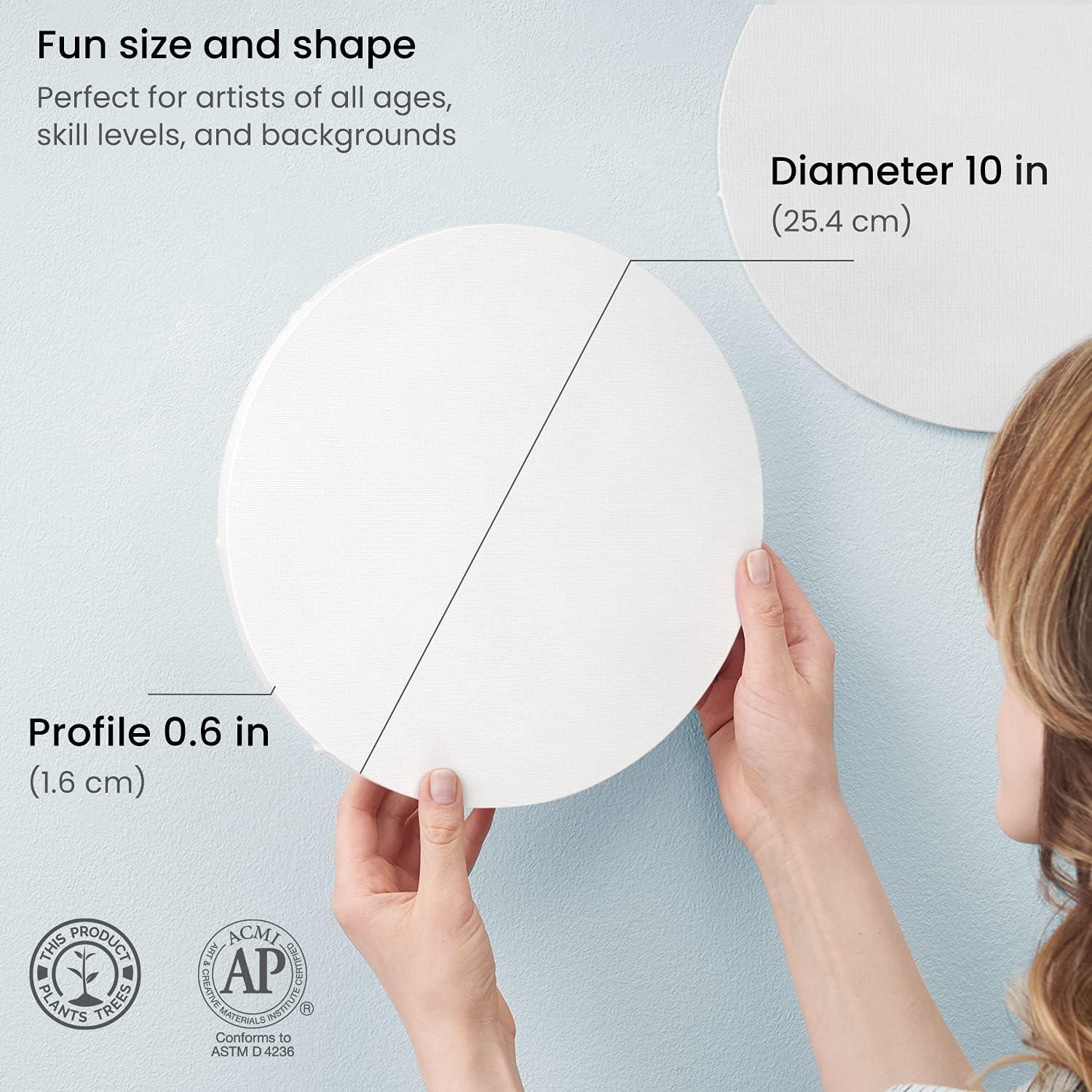 ARTEZA Round Stretched Canvas, 8 Inch Diameter, Pack of 10, Blank White Canvas Boards for Acrylic, Oil and Gouache Painting(10 Inch)