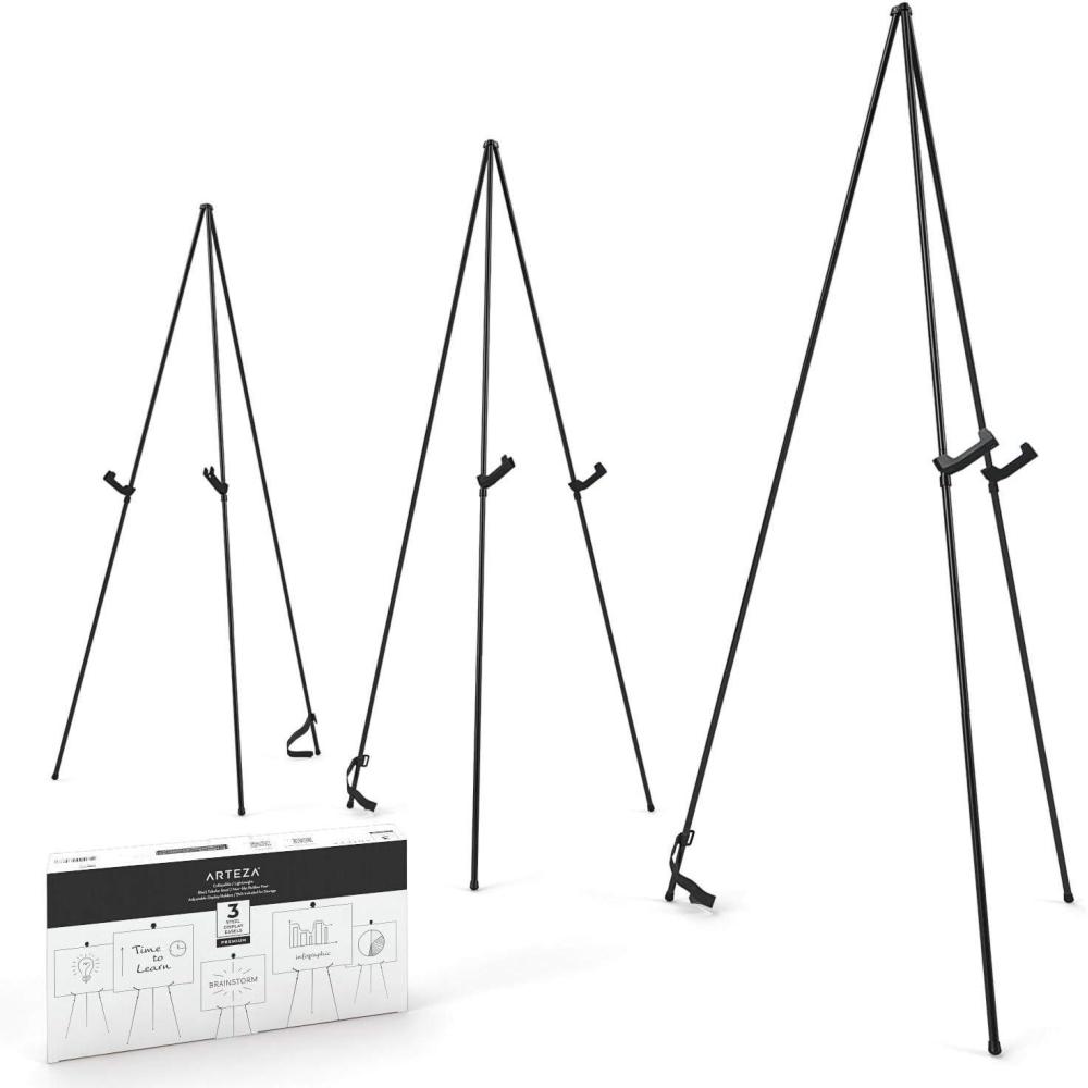 ARTEZA Display Stand, Pack of 3, 63-Inch Height, Black, Portable Easels for Trade Shows, Presentations, Art Displays(3 Pack)