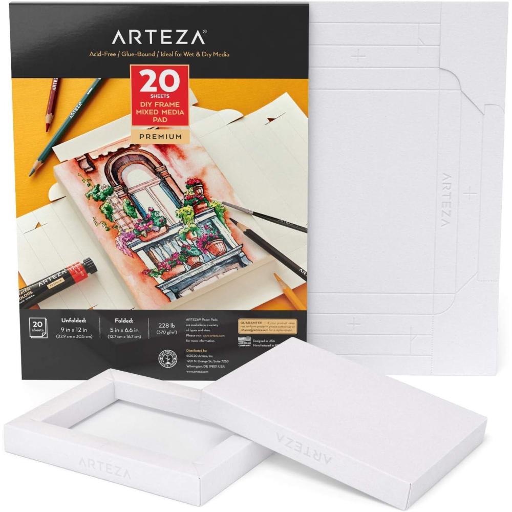 ARTEZA Mixed Media Paper Foldable Canvas Pad, 5×6.6 Inches, 20 Sheets, DIY Frame(Mixed Media Paper)