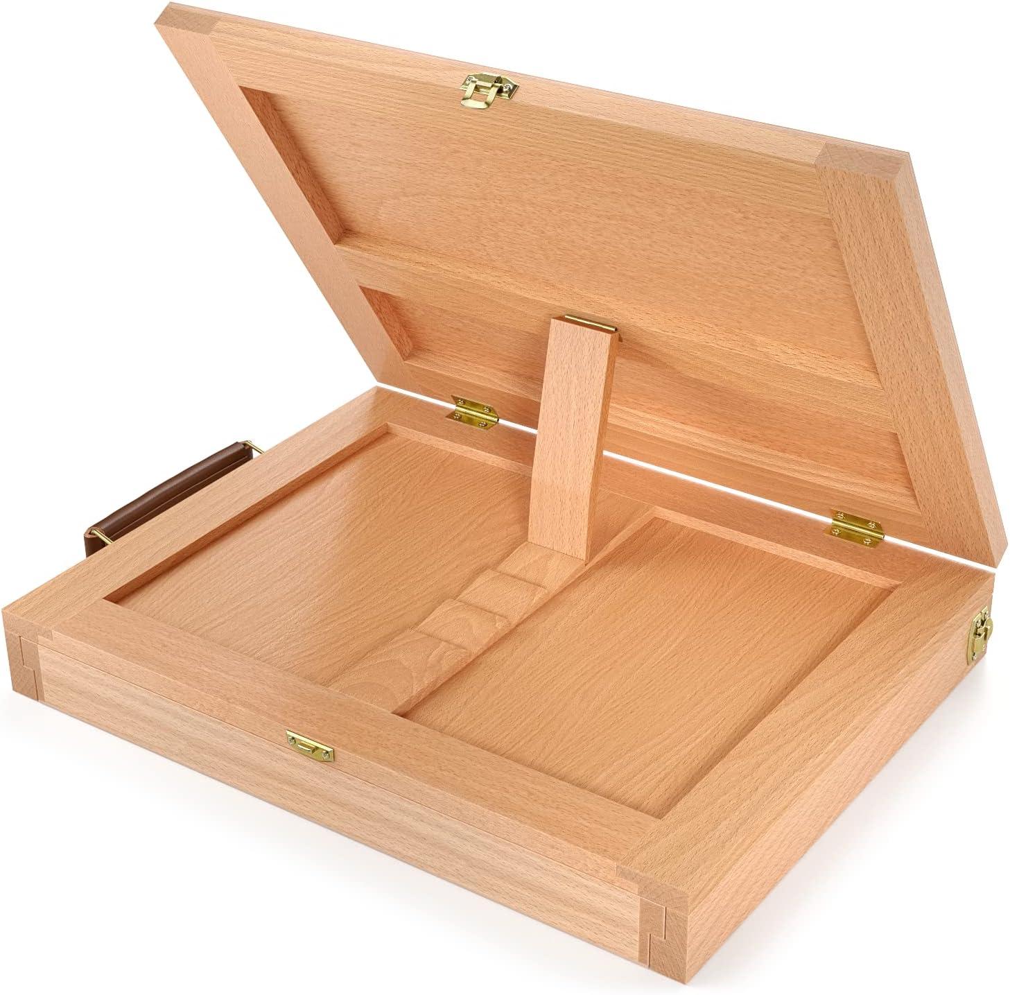 ARTEZA Tabletop Easel 13.4×10.3×2 Inches, Portable Beechwood Easel Box with Drawer & Palette for Artists(13.4 x 10.3 with 3-Compartment Drawer)