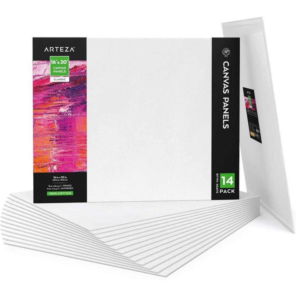 ARTEZA Canvas Boards for Painting, 8 x 10 Inches, Pack of 28, Blank White Canvas Panels for Acrylic, Oil and Gouache Painting(16″x20″)