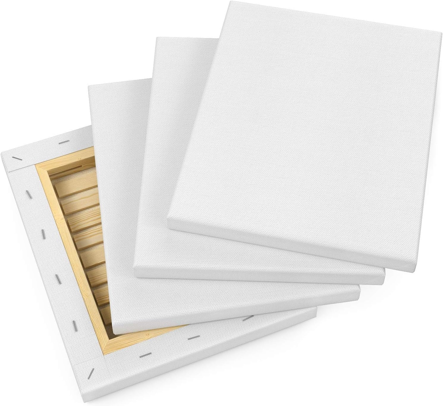 Arteza Paint Canvases for Painting, Pack of 12, 8 x 10 Inches, Blank White Stretched Canvas Bulk, 100% Cotton, 12.3 oz Gesso-Primed, Art Supplies for Adults and Teens, Acrylic Pouring and Oil Painting(White – Premium)