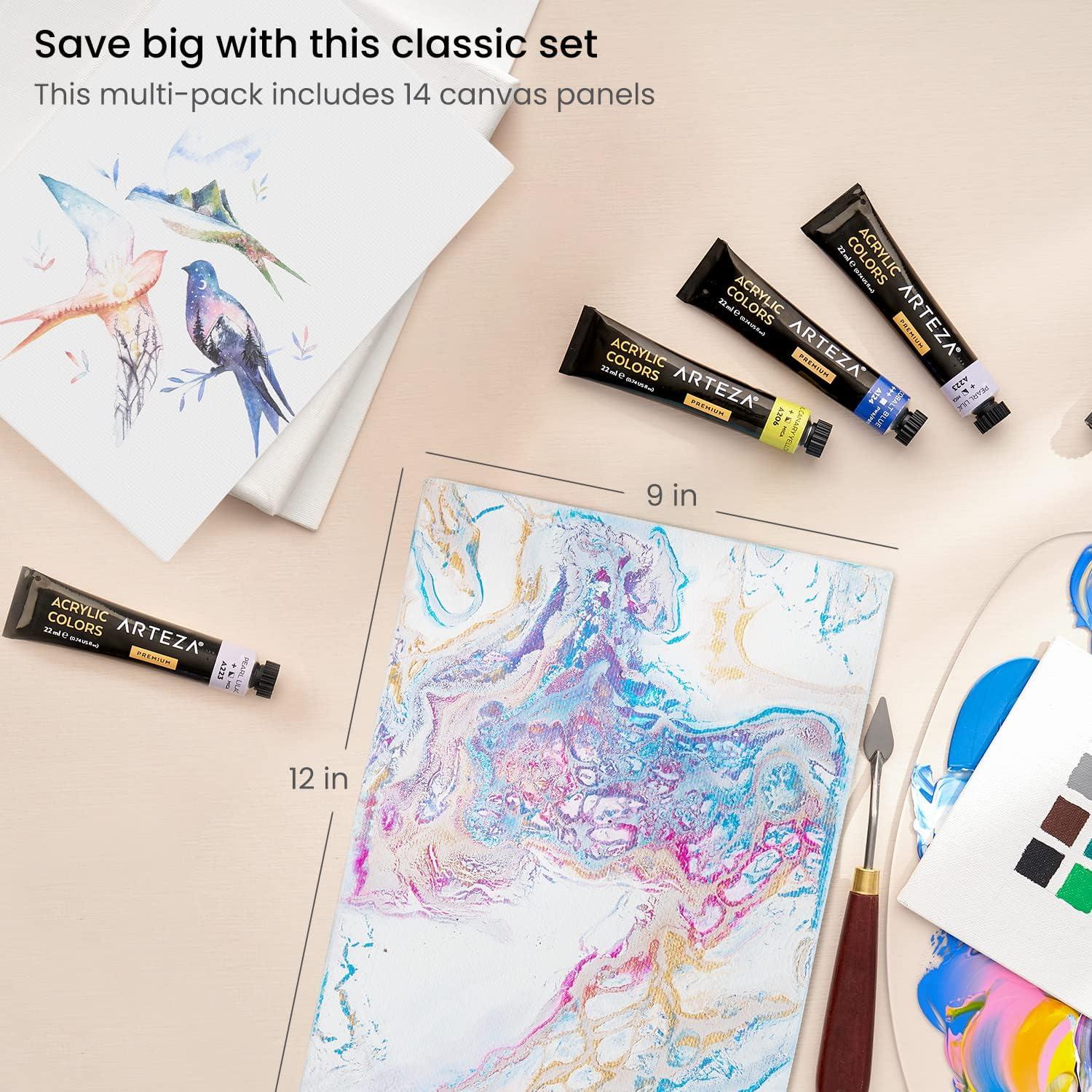 ARTEZA Canvas Boards for Painting, 8 x 10 Inches, Pack of 28, Blank White Canvas Panels for Acrylic, Oil and Gouache Painting(9 x 12 (Pack of 14))