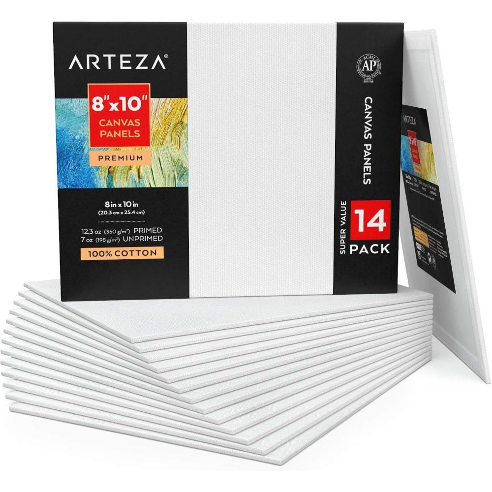 ARTEZA Canvas Boards for Painting, 8 x 10 Inches, Pack of 28, Blank White Canvas Panels for Acrylic, Oil and Gouache Painting(8 x 10 (Pack of 14))