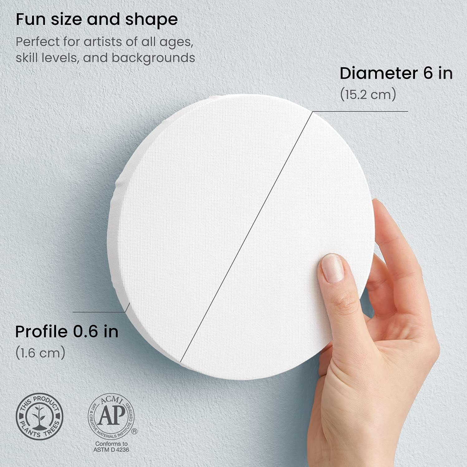 ARTEZA Round Stretched Canvas, 8 Inch Diameter, Pack of 10, Blank White Canvas Boards for Acrylic, Oil and Gouache Painting(6 inch)