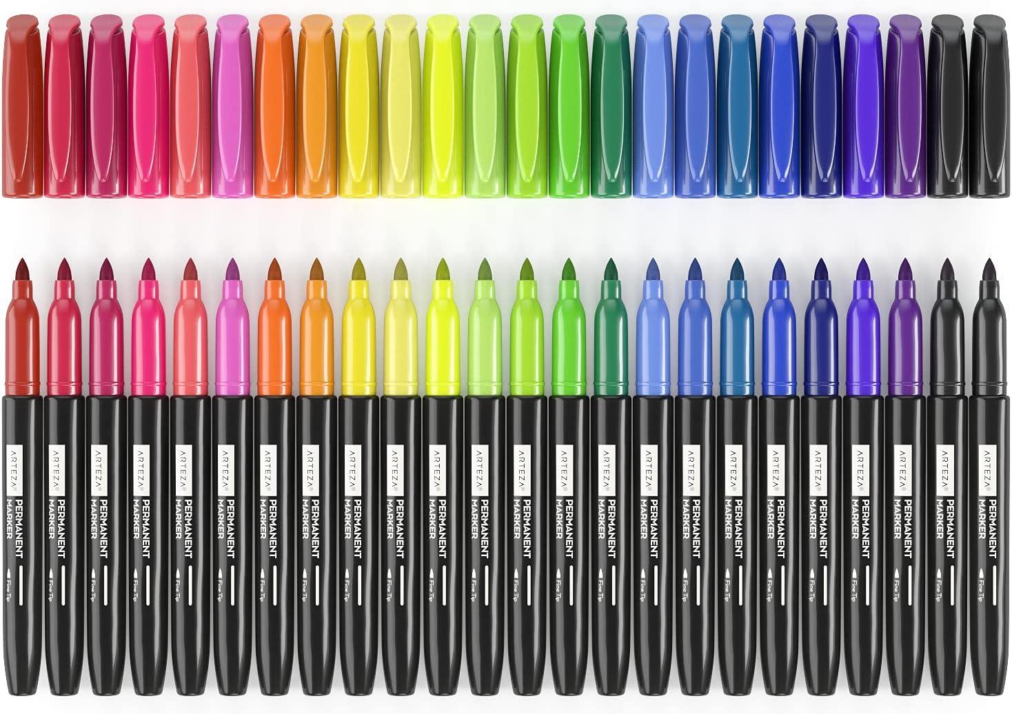 ARTEZA Permanent Markers, Set of 24, Fine Tip, Retro Pop Colors(Set 24  23 Bright & Neon Colors)