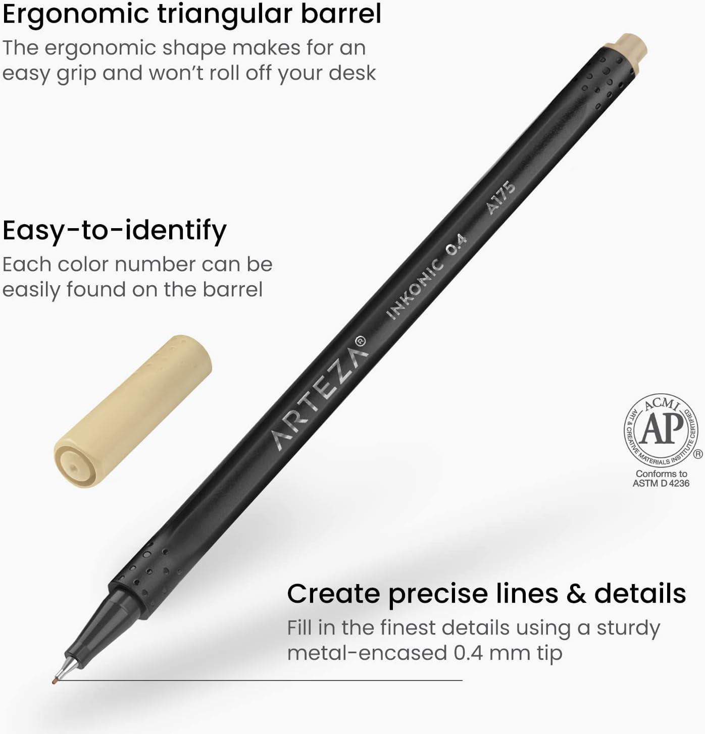 ARTEZA Black Inkonic Fineliners Pens, Set of 12, 0.4 mm Fine Tip Markers, Water-Based Art Pens for Drawing, Sketching, Journaling, Calligraphy(1 Count (Pack of 120))