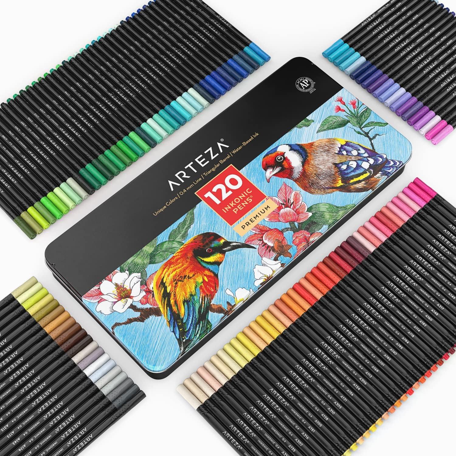 ARTEZA Black Inkonic Fineliners Pens, Set of 12, 0.4 mm Fine Tip Markers, Water-Based Art Pens for Drawing, Sketching, Journaling, Calligraphy(1 Count (Pack of 120))