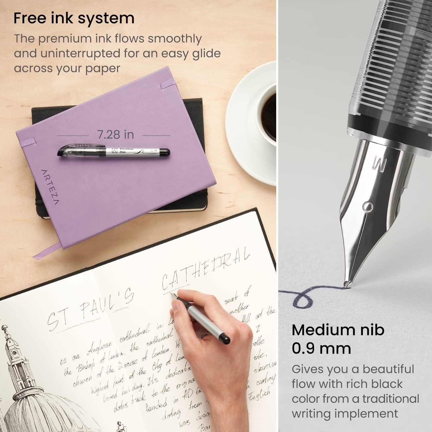 ARTEZA Disposable Fountain Pens, Pack of 12, Medium 0.9-mm Nib, Smooth-Writing Quick-Drying Black Ink Pen, Art Supplies for Professionals, Students, and Hobbyists(Black)