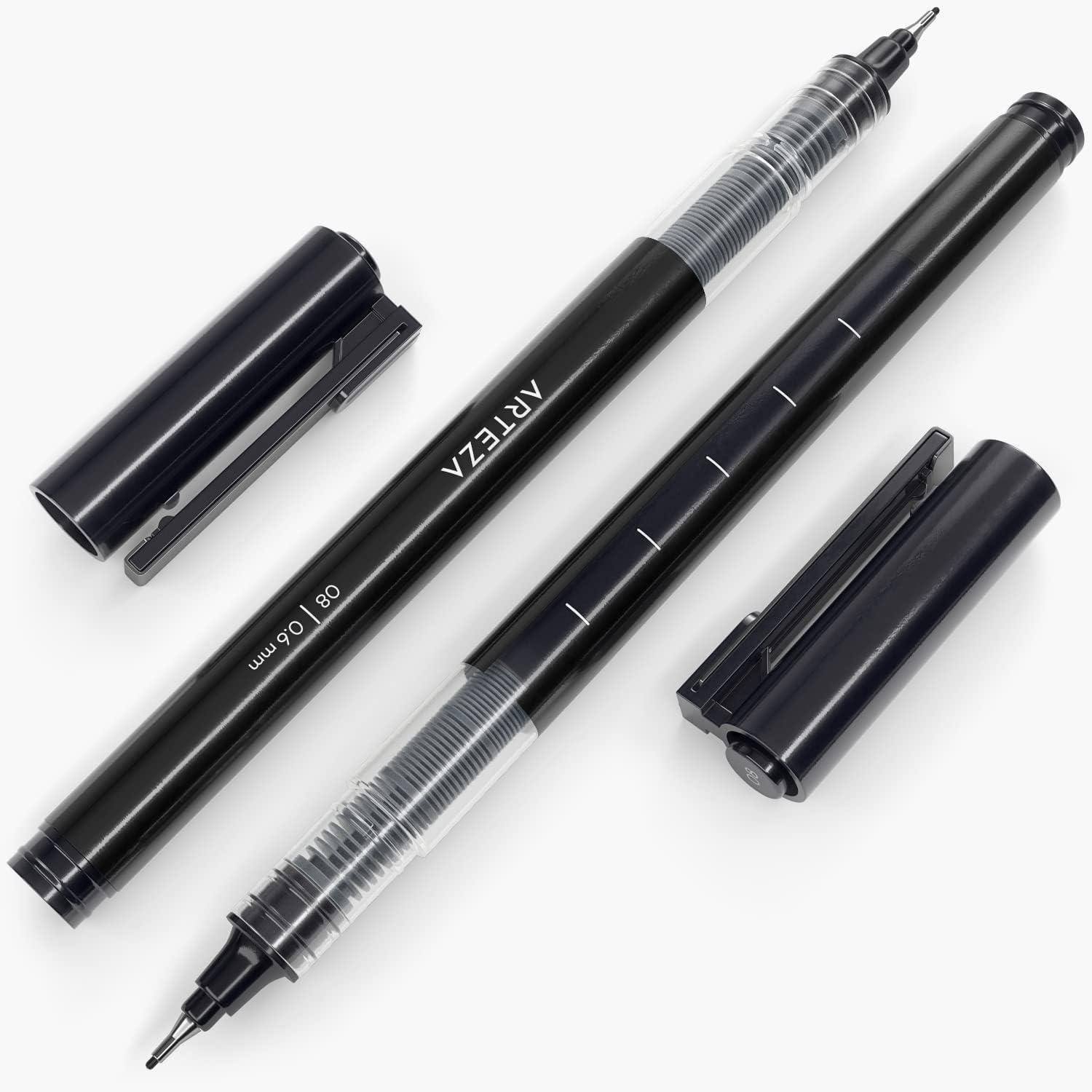 ARTEZA Micro-Line Ink Pens, Set of 9, Black Fineliners with Japanese Archival Ink, Art Supplies for Comic Artists and Illustrators(1 Count (Pack of 5))
