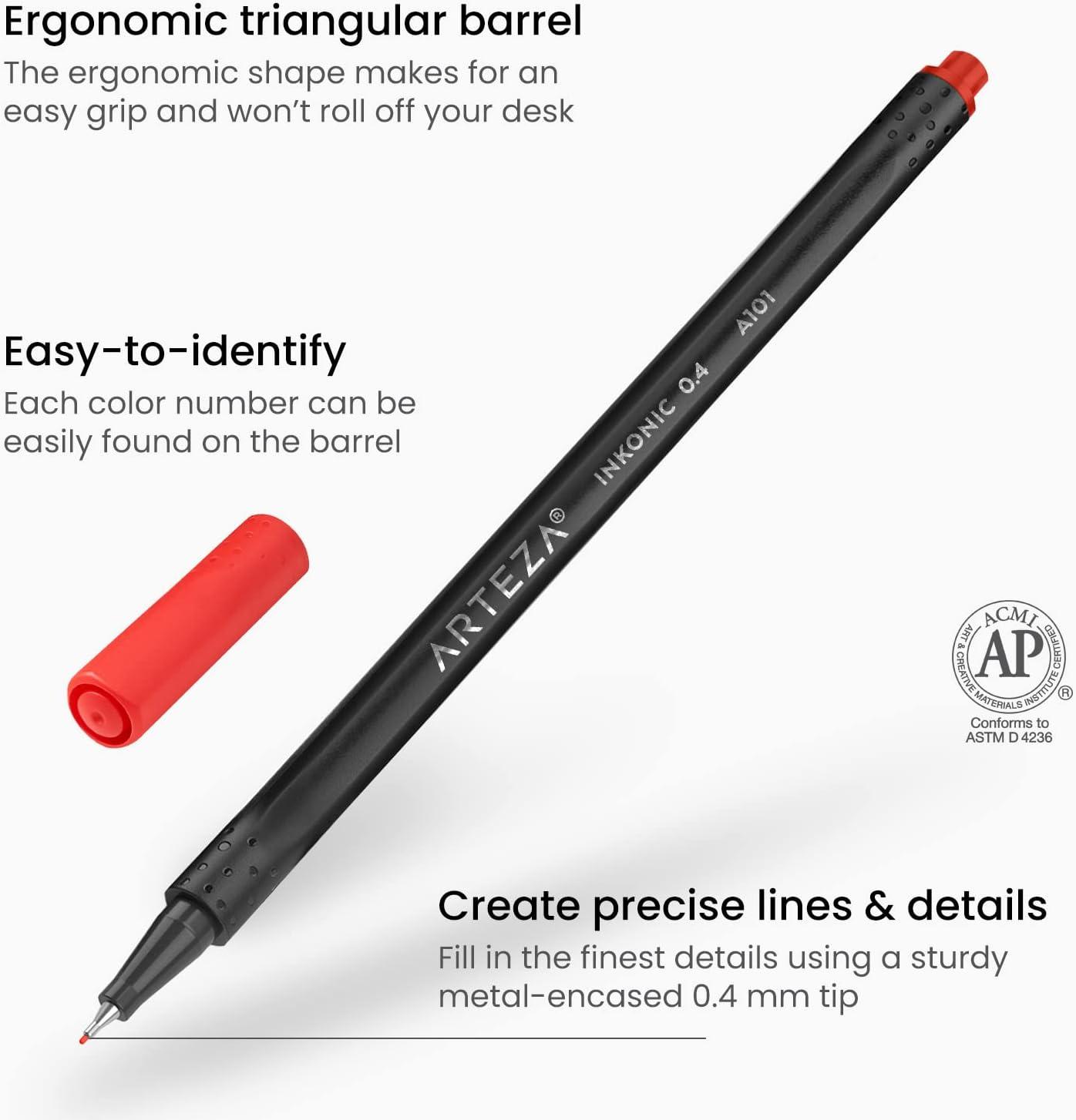 ARTEZA Black Inkonic Fineliners Pens, Set of 12, 0.4 mm Fine Tip Markers, Water-Based Art Pens for Drawing, Sketching, Journaling, Calligraphy(1 Count (Pack of 24))