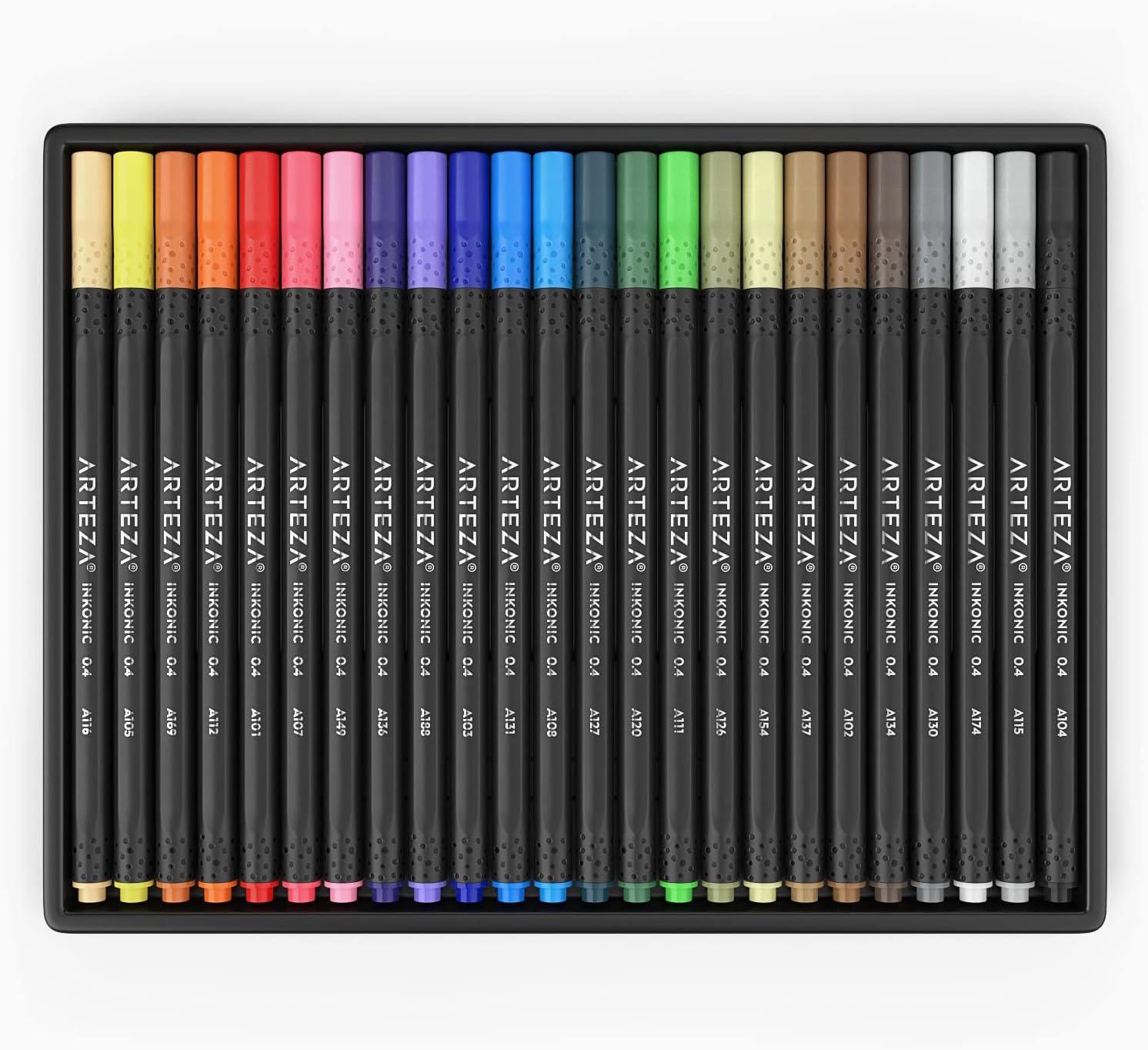 ARTEZA Black Inkonic Fineliners Pens, Set of 12, 0.4 mm Fine Tip Markers, Water-Based Art Pens for Drawing, Sketching, Journaling, Calligraphy(1 Count (Pack of 24))