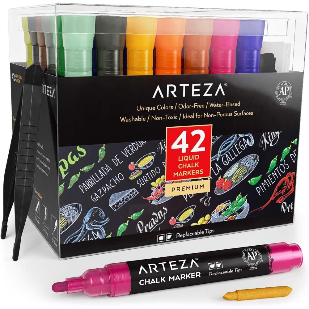ARTEZA Liquid Chalk Markers, Set of 8, Metallic Colors, Erasable(Multicolor)