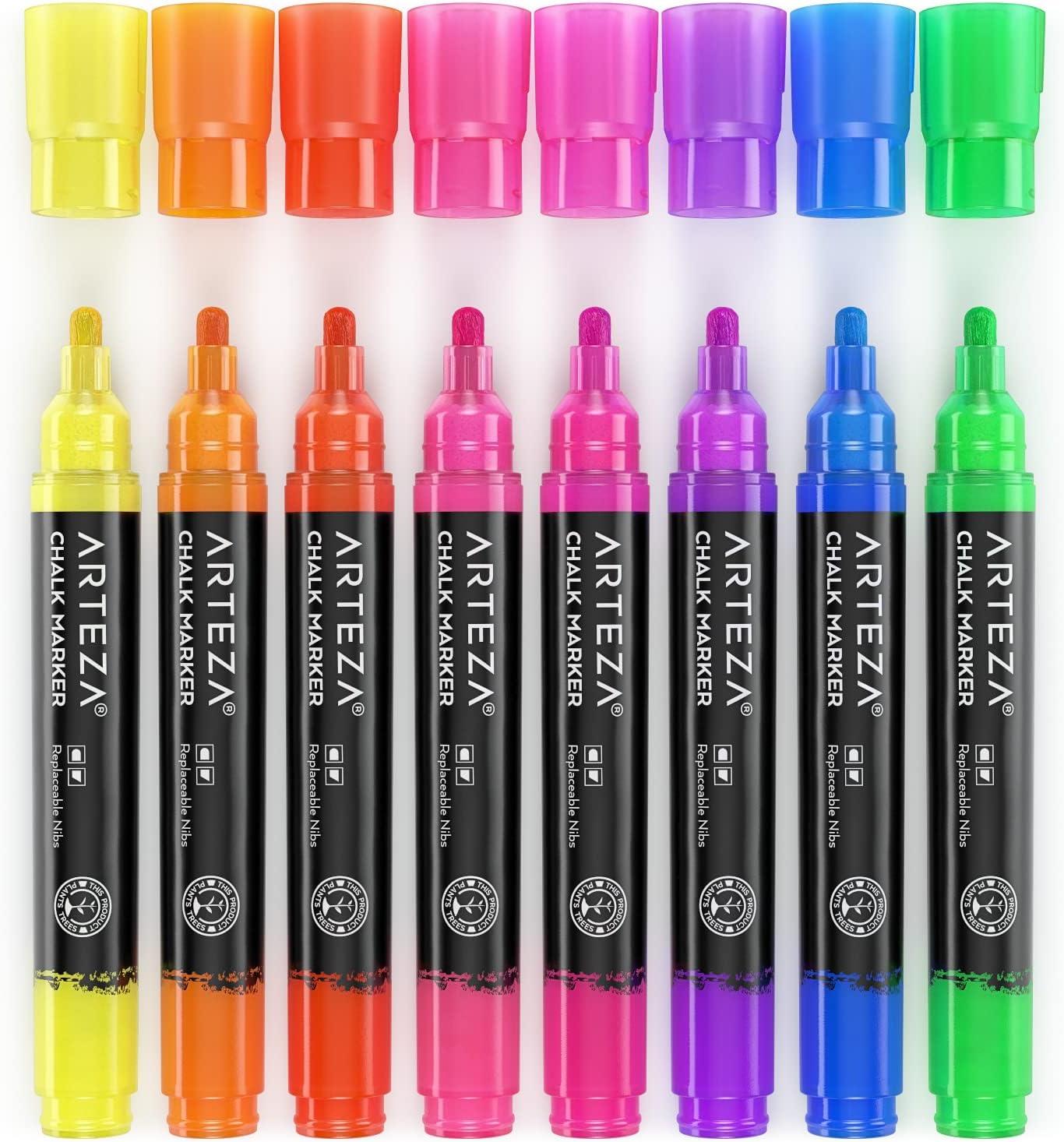 ARTEZA Liquid Chalk Markers, Set of 8, Metallic Colors, Erasable(Neon)
