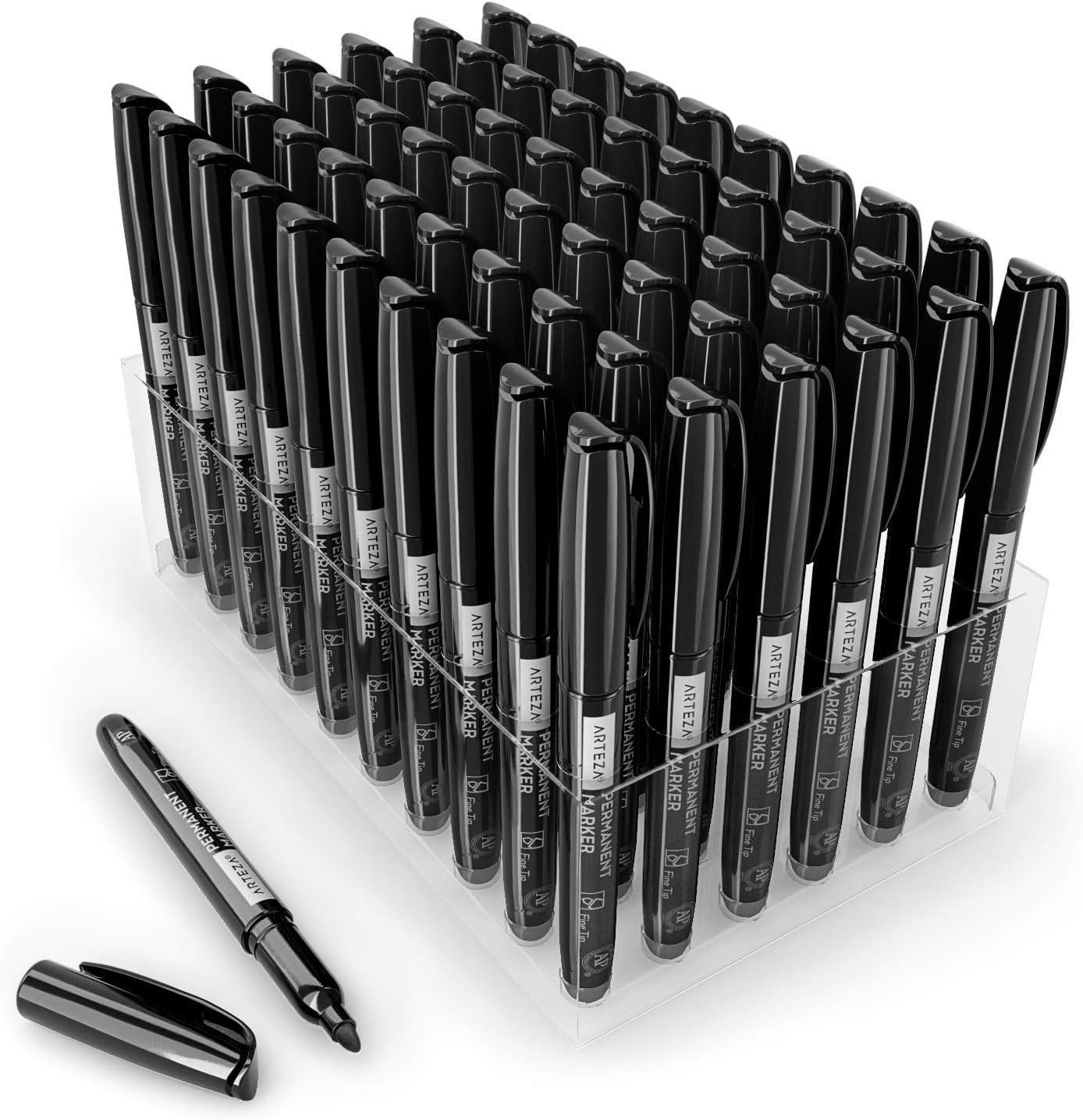 ARTEZA Permanent Markers in Bulk, Set of 60, Black & Blue, Fine Tip(Black)