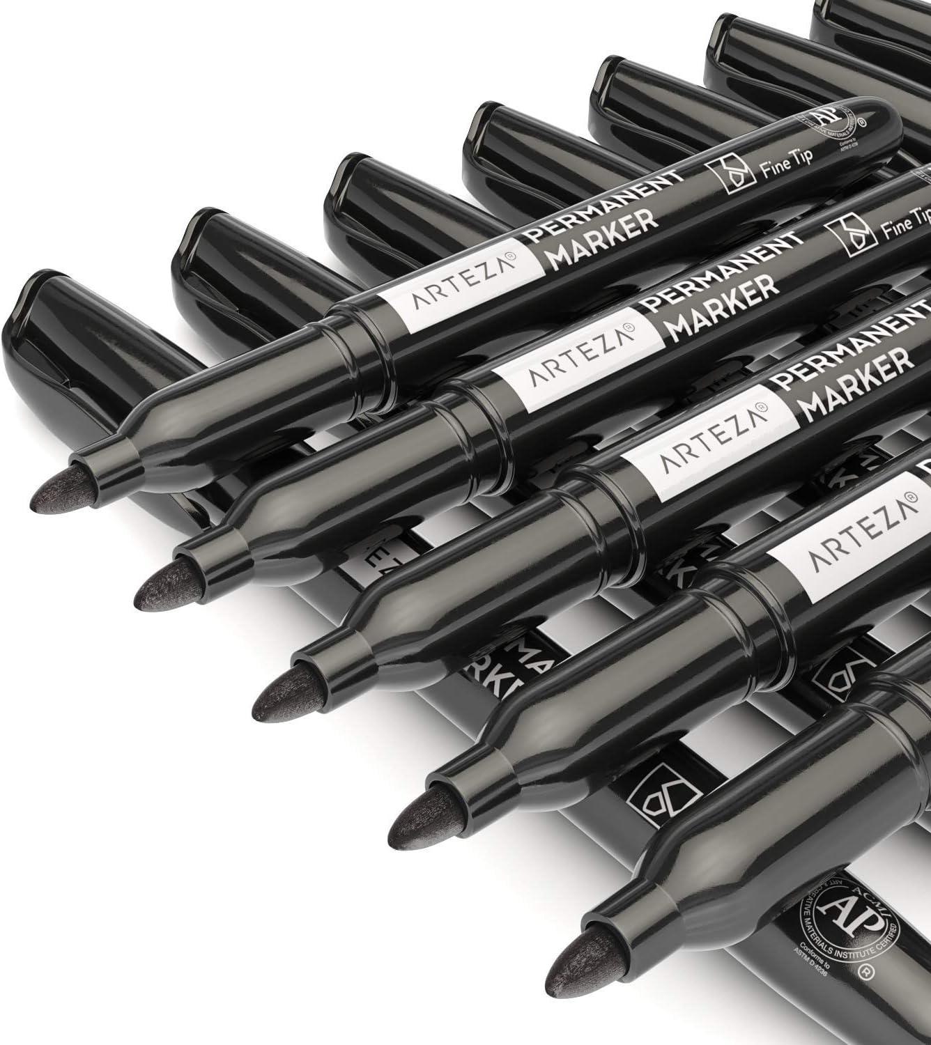 ARTEZA Permanent Markers in Bulk, Set of 60, Black & Blue, Fine Tip(Black)