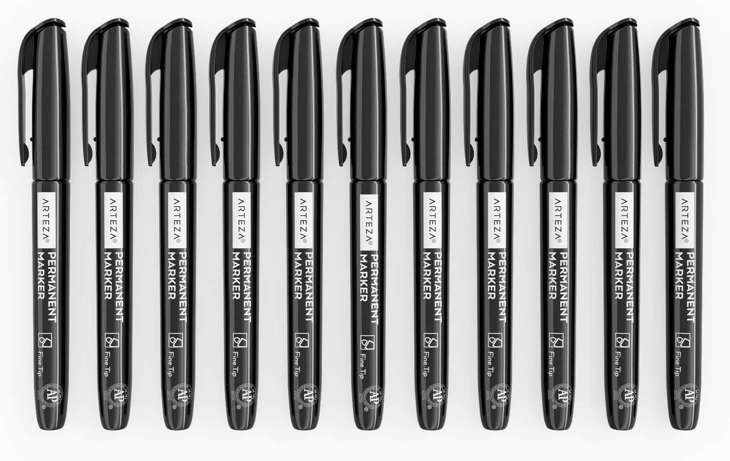ARTEZA Permanent Markers in Bulk, Set of 60, Black & Blue, Fine Tip(Black)
