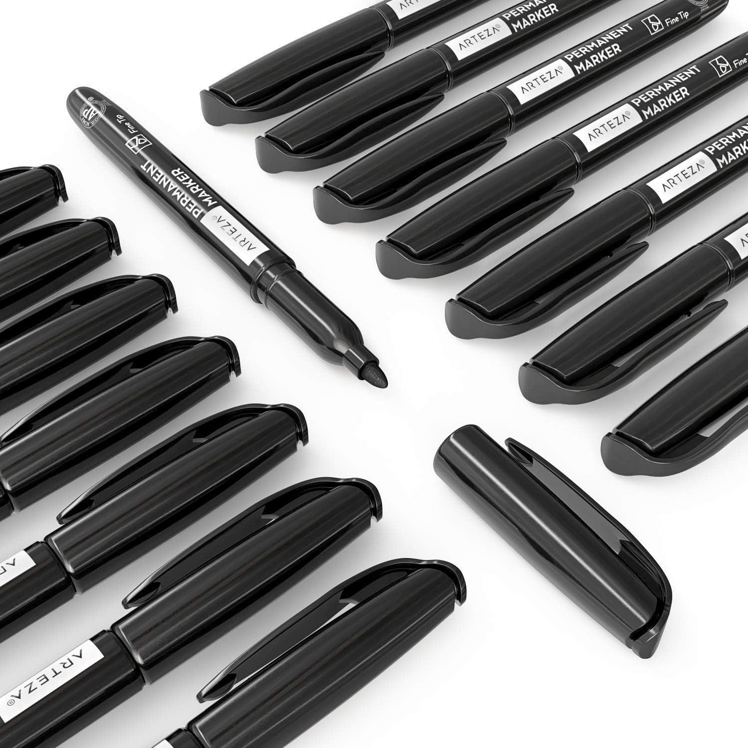ARTEZA Permanent Markers in Bulk, Set of 60, Black & Blue, Fine Tip(Black)