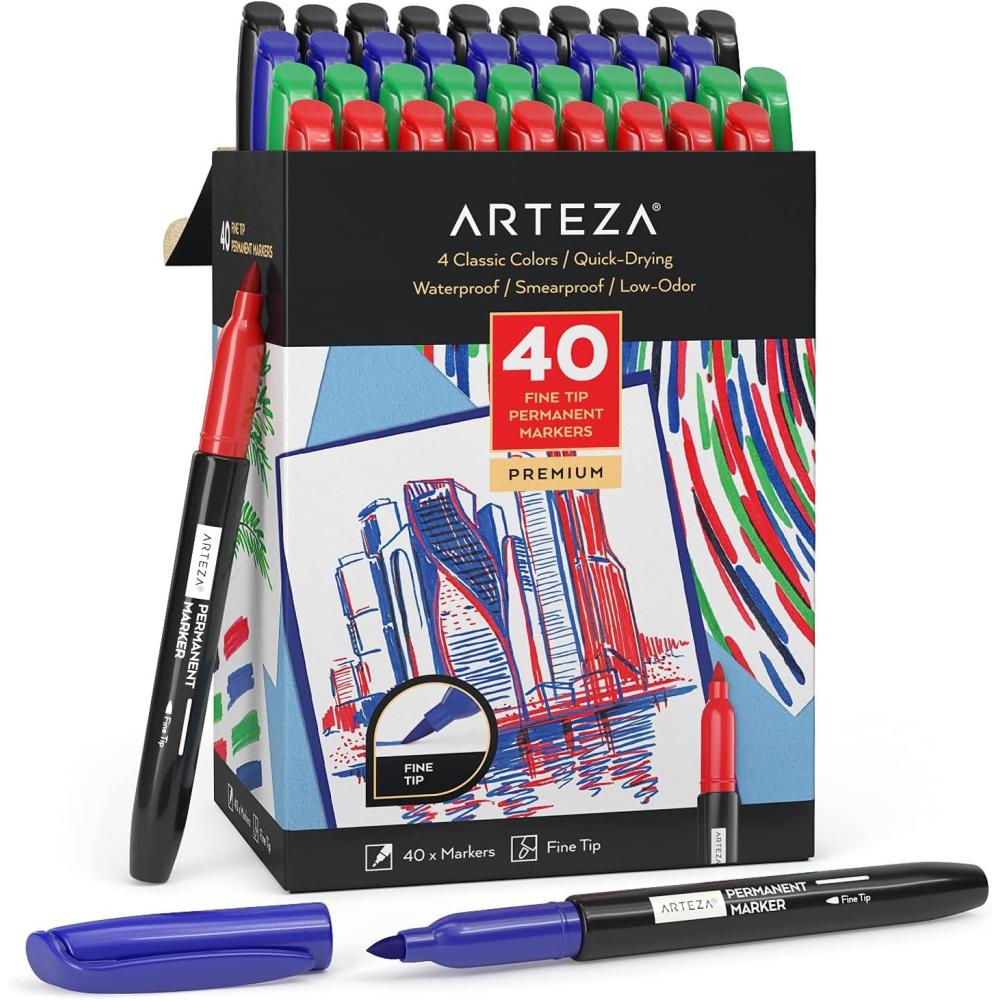 ARTEZA Permanent Markers, Set of 24, Fine Tip, Retro Pop Colors(Set 40  4 Classic Colors)