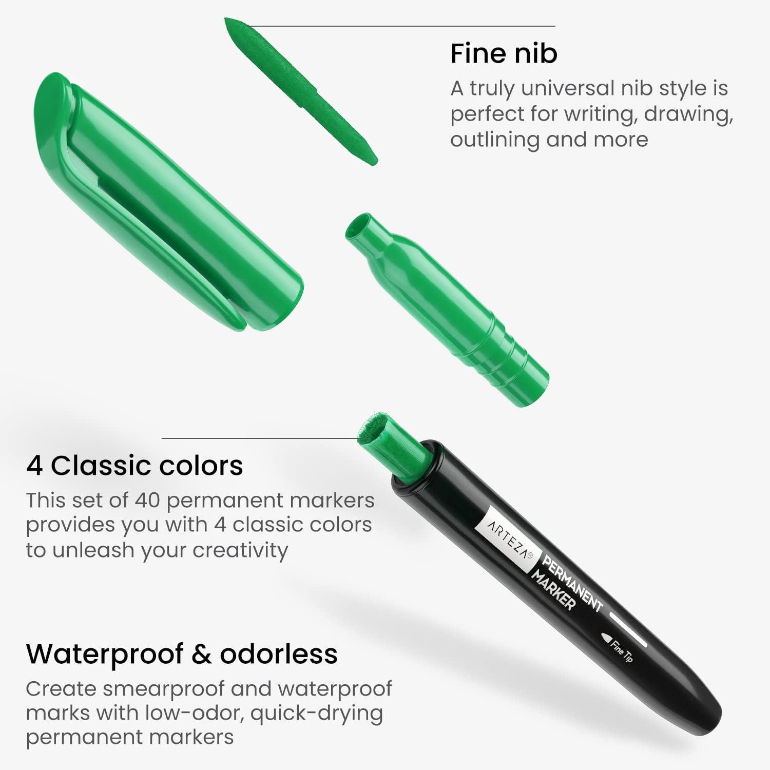 ARTEZA Permanent Markers, Set of 24, Fine Tip, Retro Pop Colors(Set 40  4 Classic Colors)
