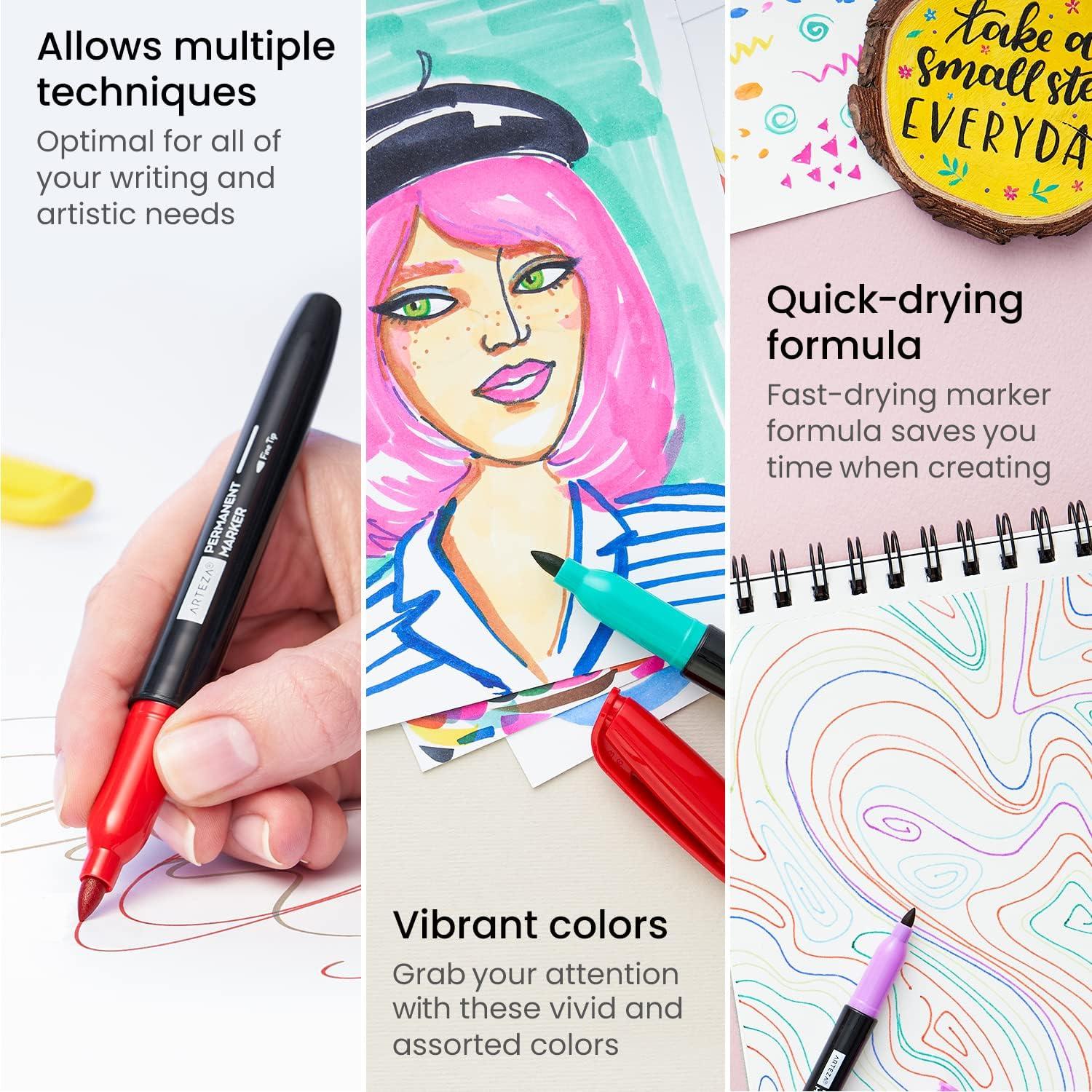 ARTEZA Permanent Markers, Set of 24, Fine Tip, Retro Pop Colors(Set 40  4 Classic Colors)