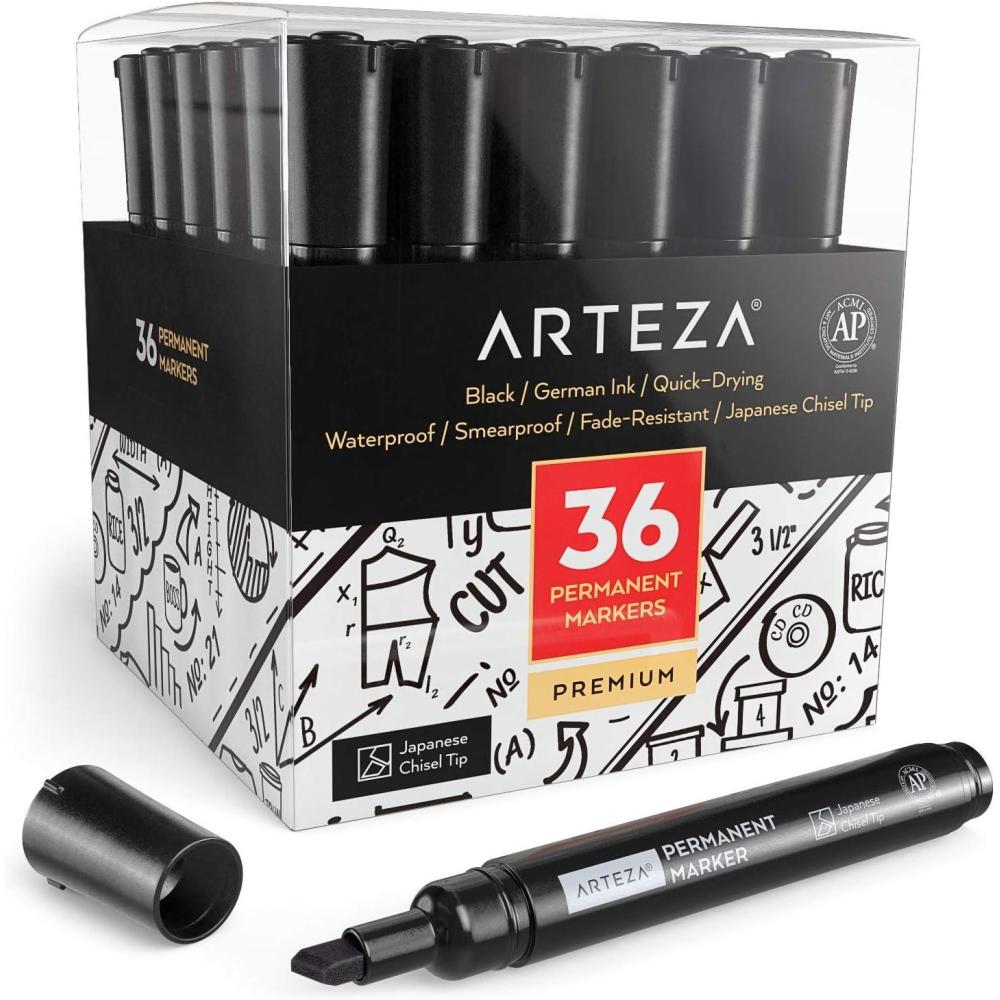 ARTEZA Permanent Markers in Bulk, Set of 60, Black & Blue, Fine Tip(Black – Chisel Tip)