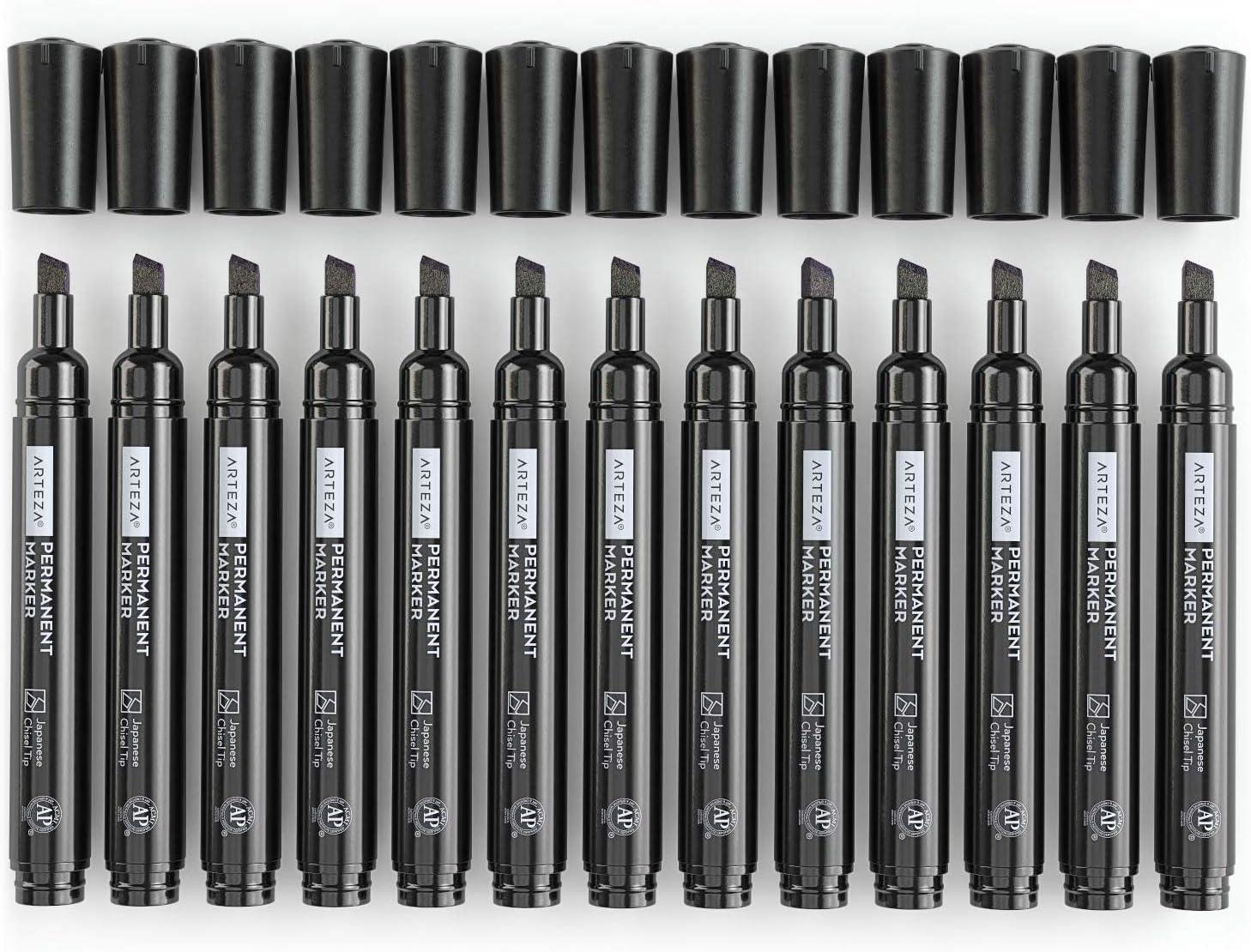 ARTEZA Permanent Markers in Bulk, Set of 60, Black & Blue, Fine Tip(Black – Chisel Tip)