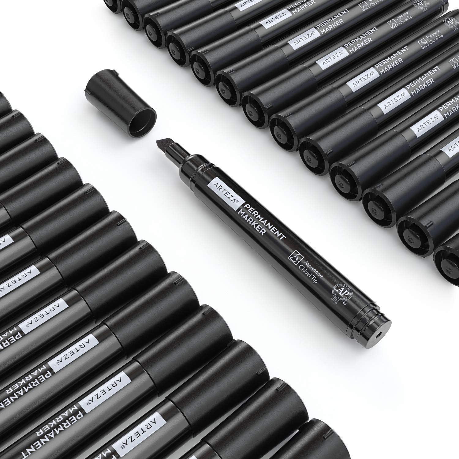 ARTEZA Permanent Markers in Bulk, Set of 60, Black & Blue, Fine Tip(Black – Chisel Tip)