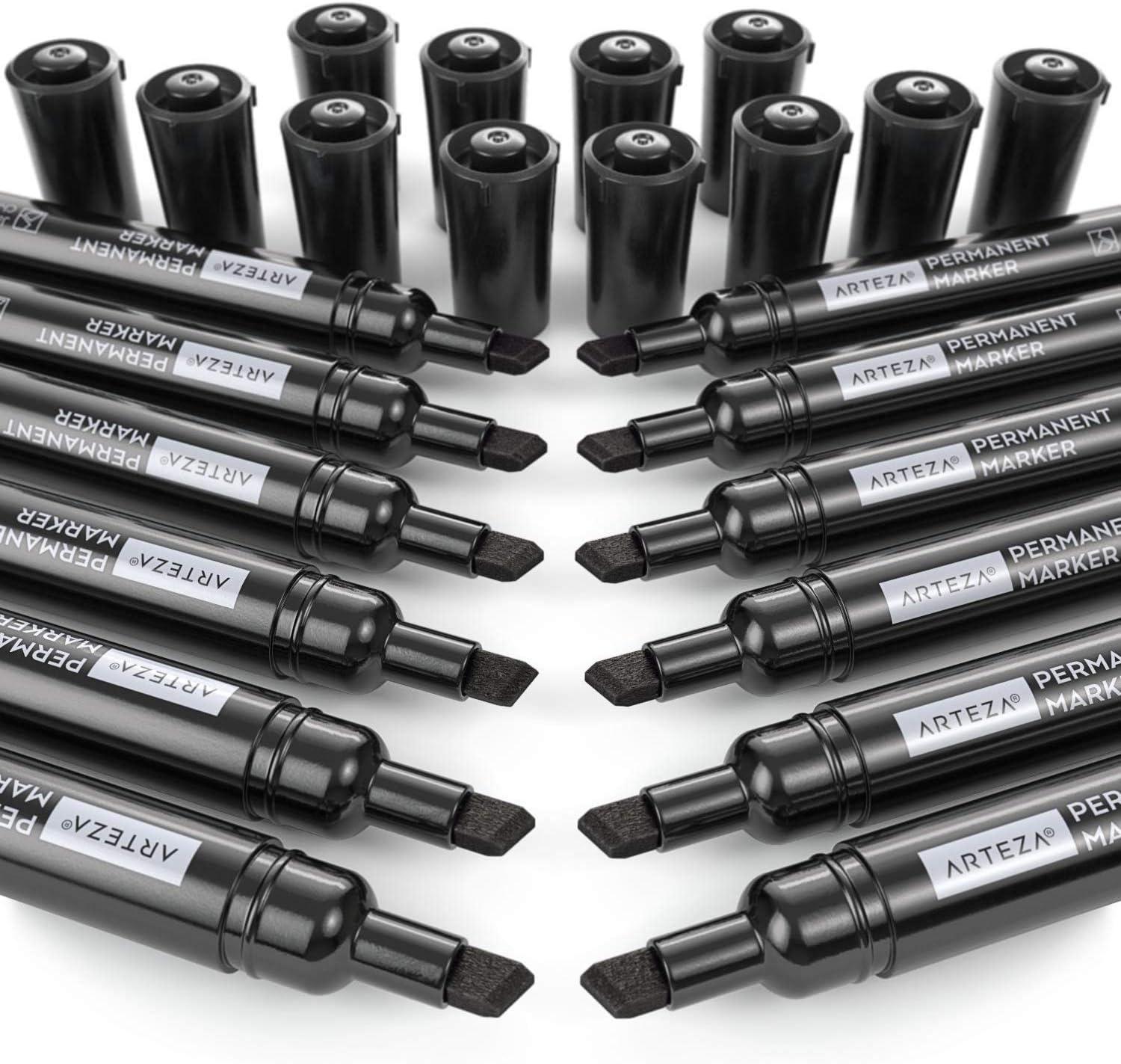 ARTEZA Permanent Markers in Bulk, Set of 60, Black & Blue, Fine Tip(Black – Chisel Tip)