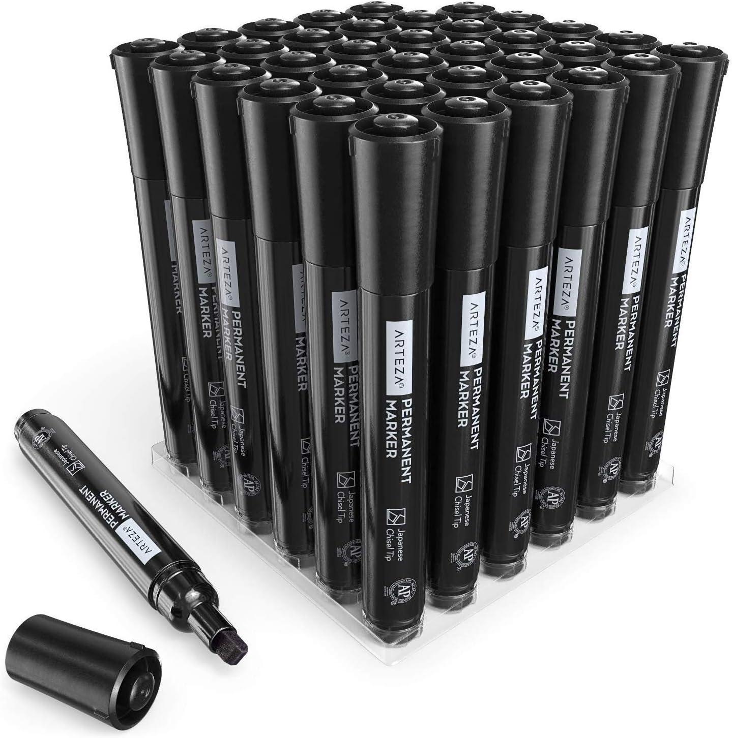 ARTEZA Permanent Markers in Bulk, Set of 60, Black & Blue, Fine Tip(Black – Chisel Tip)