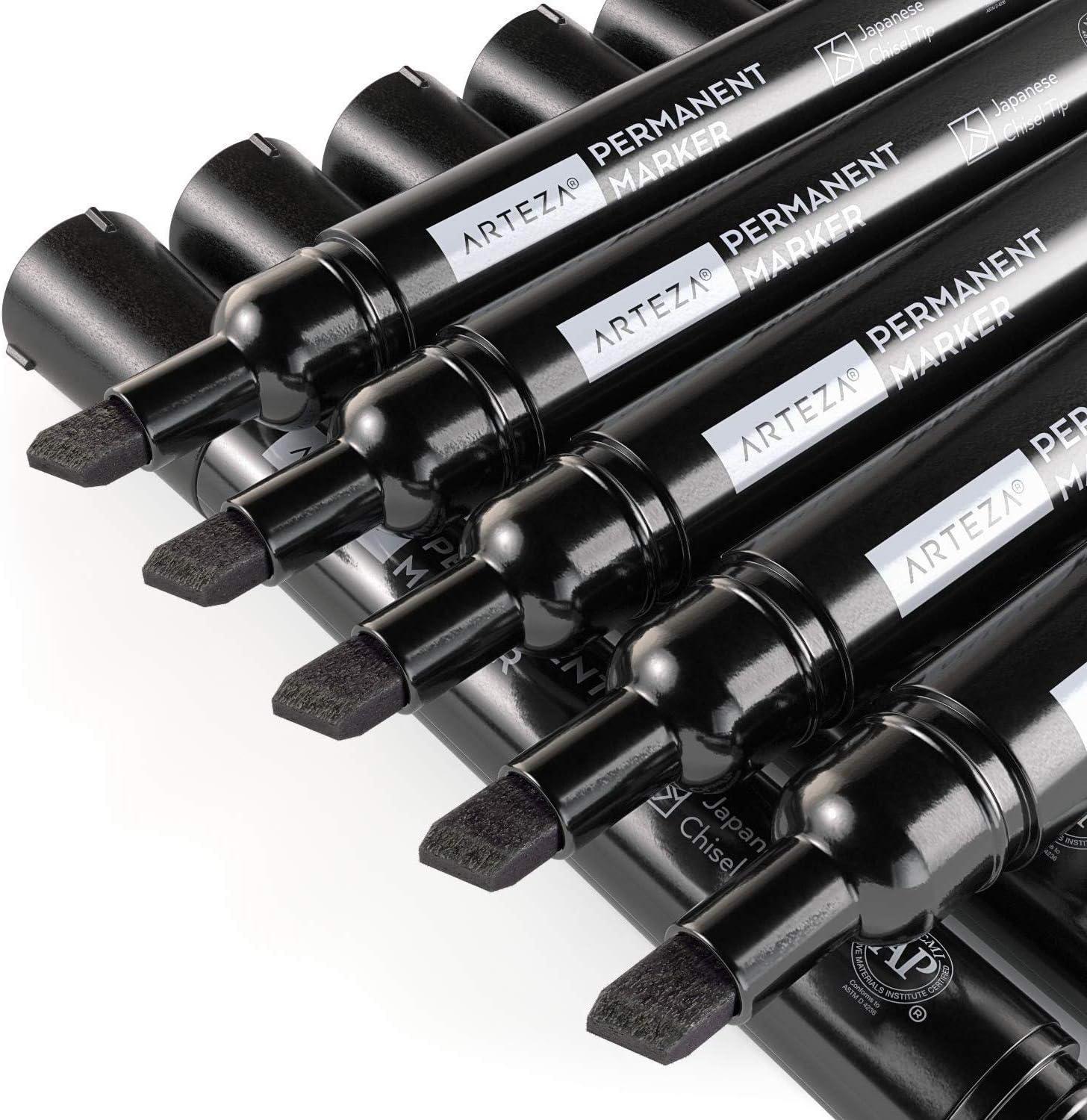 ARTEZA Permanent Markers in Bulk, Set of 60, Black & Blue, Fine Tip(Black – Chisel Tip)
