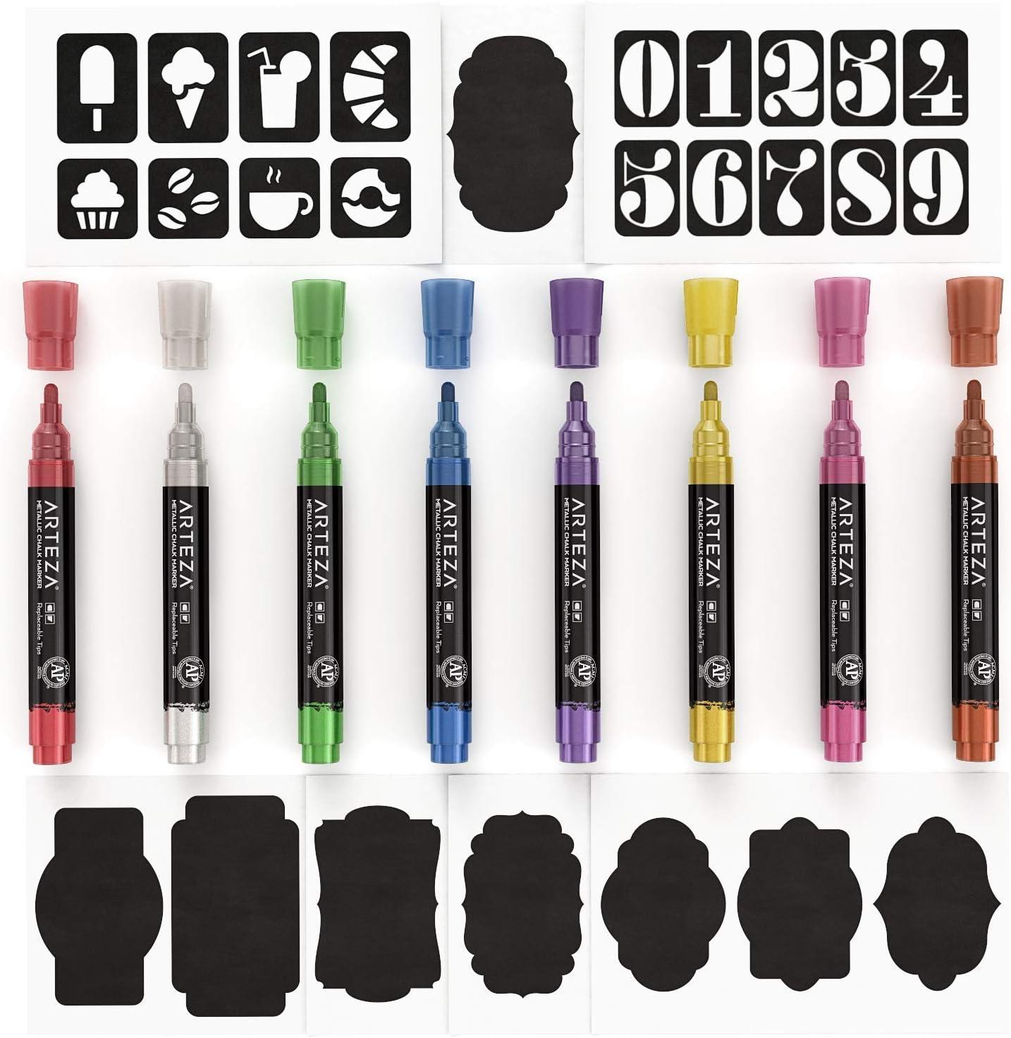ARTEZA Liquid Chalk Markers, Set of 8, Metallic Colors, Erasable(Metallic)