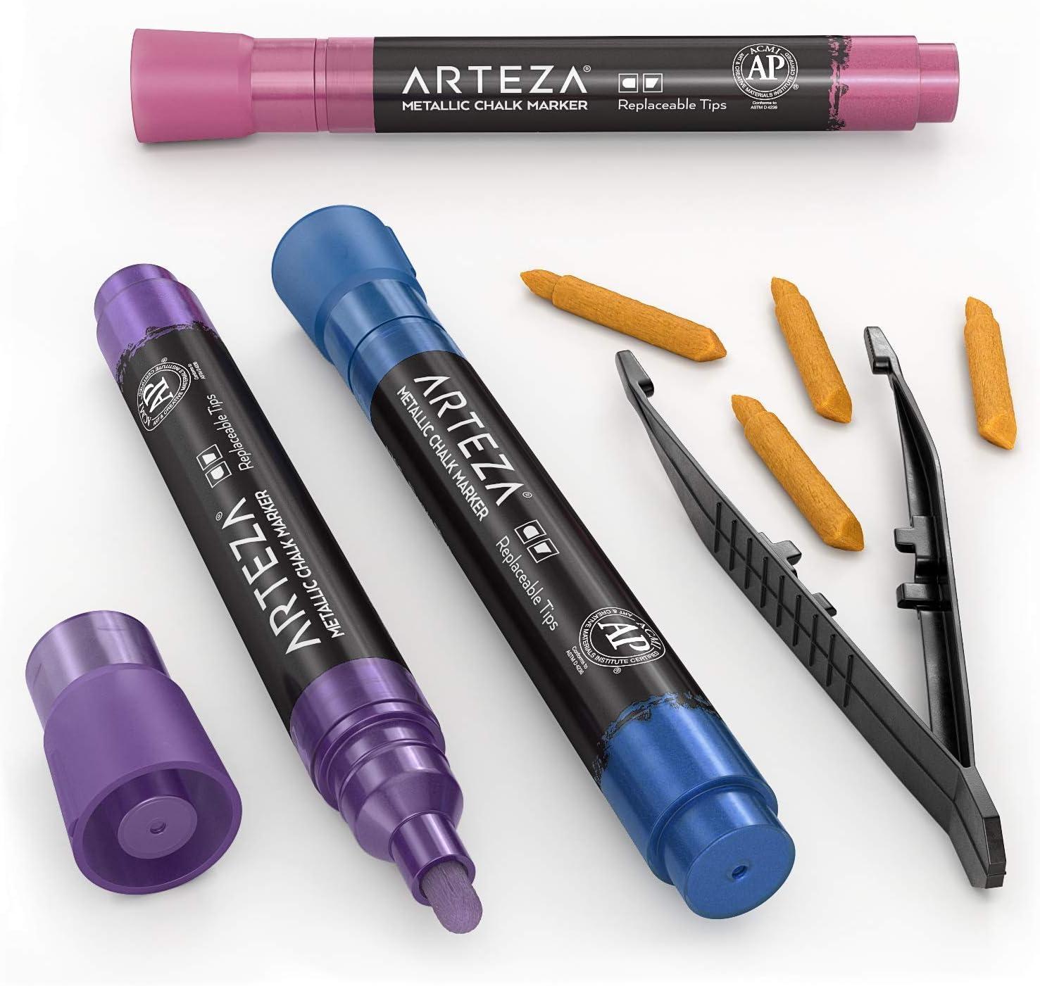 ARTEZA Liquid Chalk Markers, Set of 8, Metallic Colors, Erasable(Metallic)