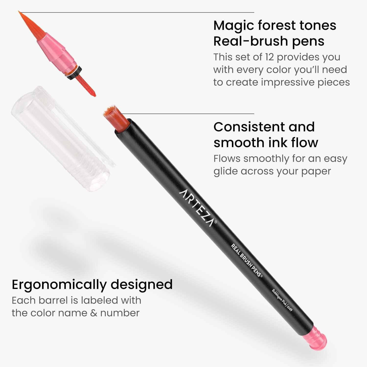 ARTEZA 12 Watercolor Pens for Artists, Landscape Tones Real Brush Pens, Blendable Watercolor Markers for Adults(Magic Colors)