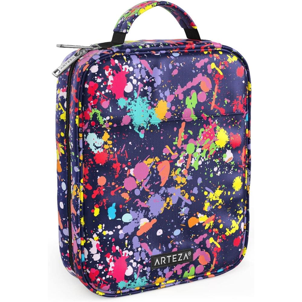 Arteza Pencil Case Organizer, 64 Elastic Slots, Paint Splatter Pattern, Large Capacity, Holds Up to 205 Pencils, Pens, and Markers(Paint Splatter Pattern)