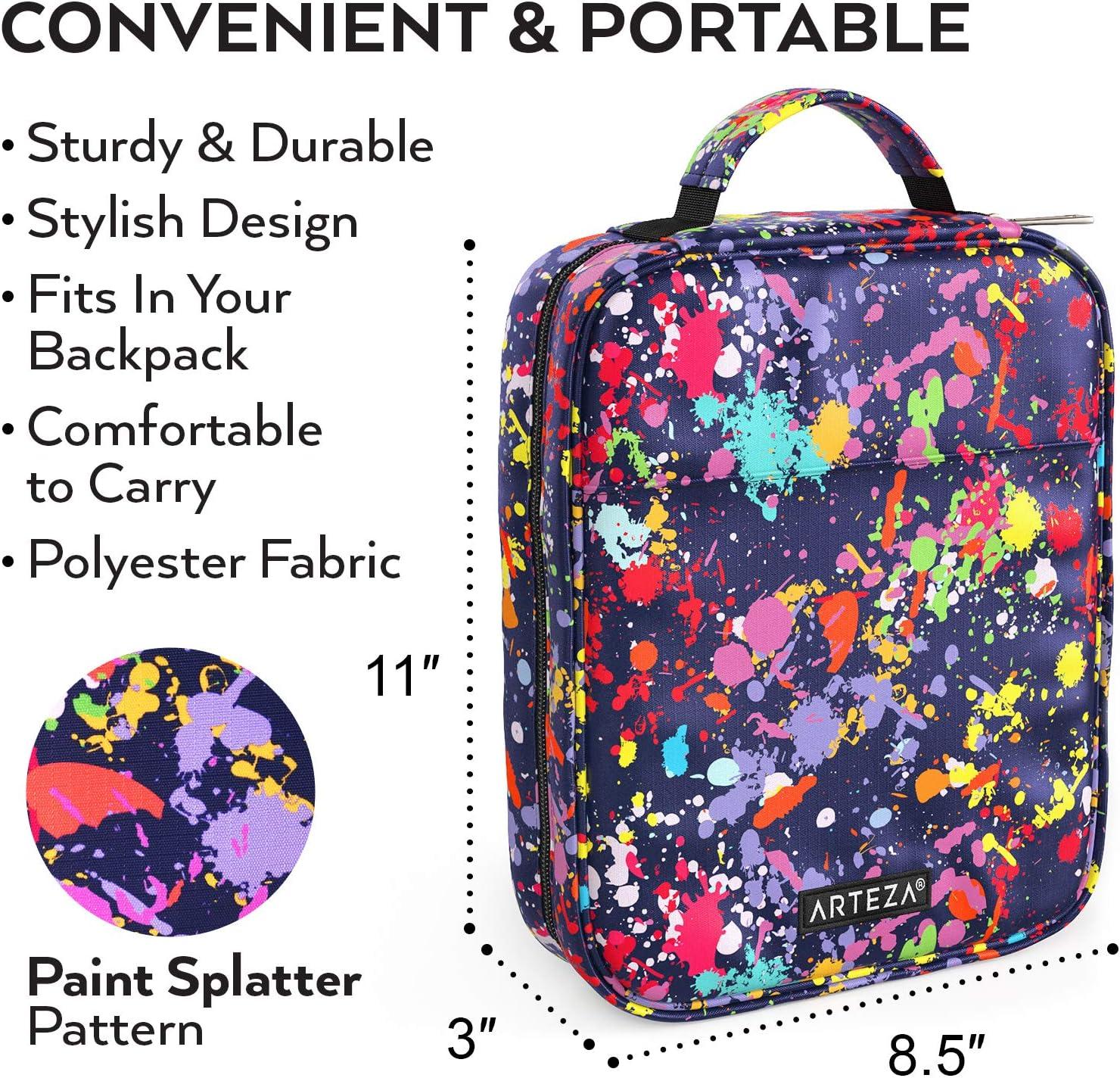 Arteza Pencil Case Organizer, 64 Elastic Slots, Paint Splatter Pattern, Large Capacity, Holds Up to 205 Pencils, Pens, and Markers(Paint Splatter Pattern)