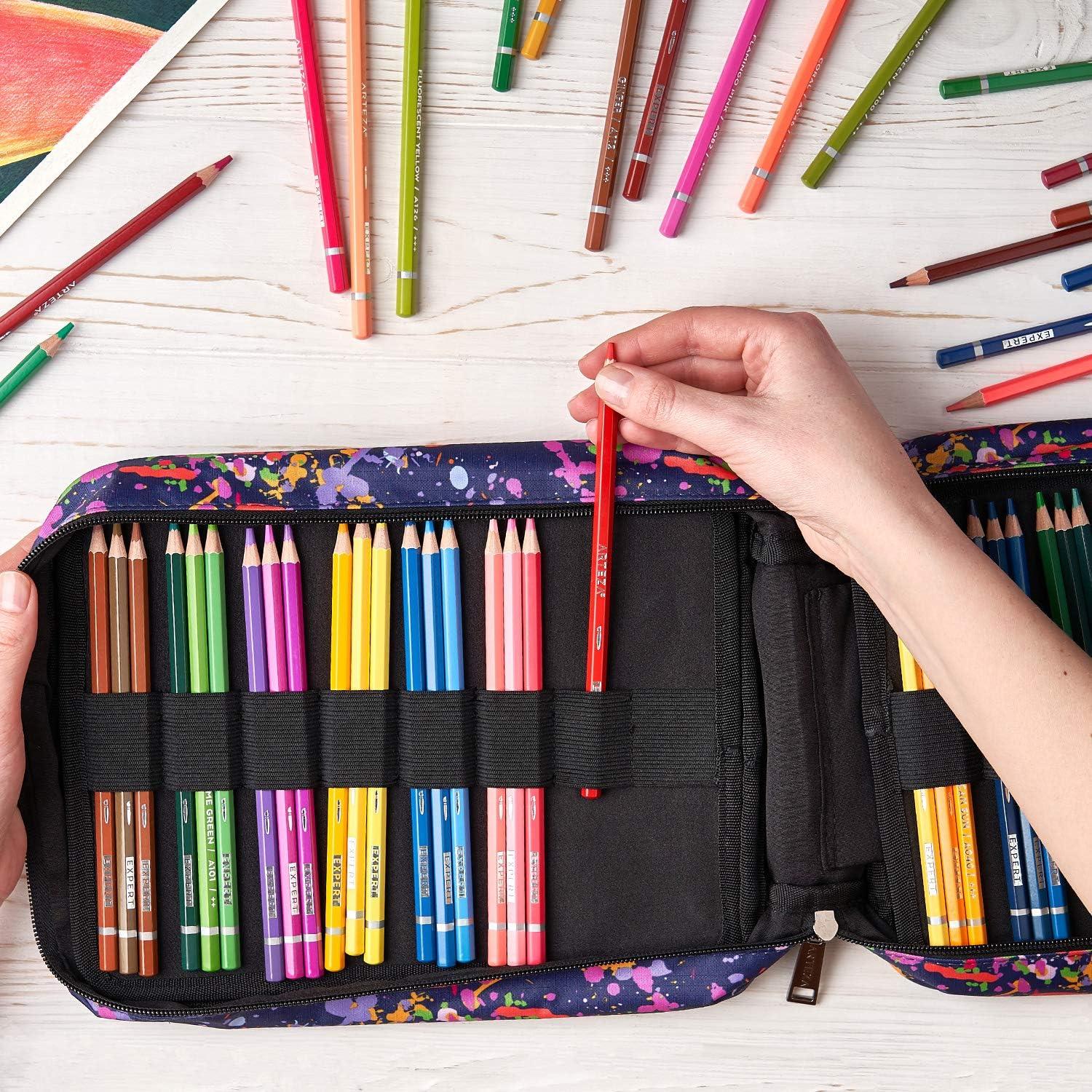 Arteza Pencil Case Organizer, 64 Elastic Slots, Paint Splatter Pattern, Large Capacity, Holds Up to 205 Pencils, Pens, and Markers(Paint Splatter Pattern)