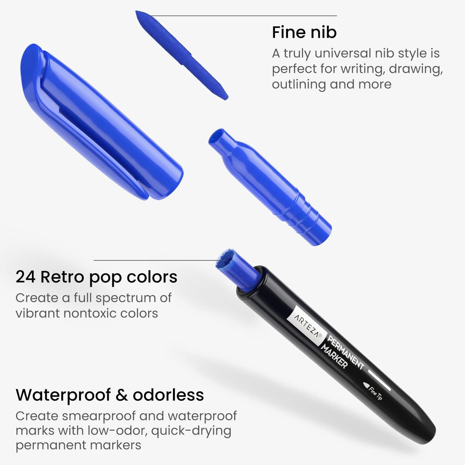 ARTEZA Permanent Markers, Set of 24, Fine Tip, Retro Pop Colors(24 Retro Pop Colors)