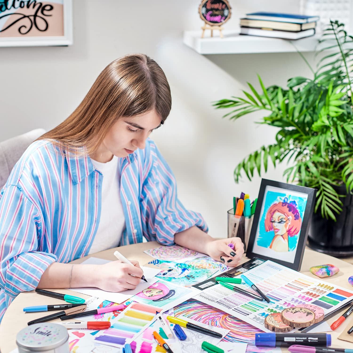ARTEZA Permanent Markers, Set of 24, Fine Tip, Retro Pop Colors(24 Retro Pop Colors)