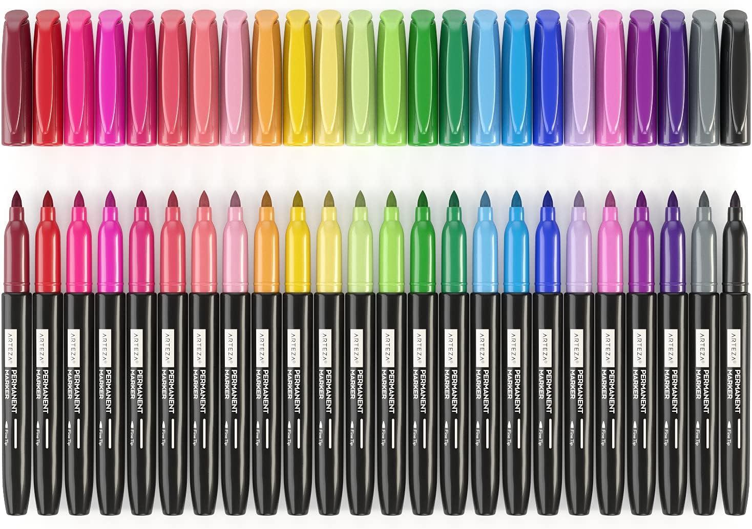 ARTEZA Permanent Markers, Set of 24, Fine Tip, Retro Pop Colors(24 Retro Pop Colors)