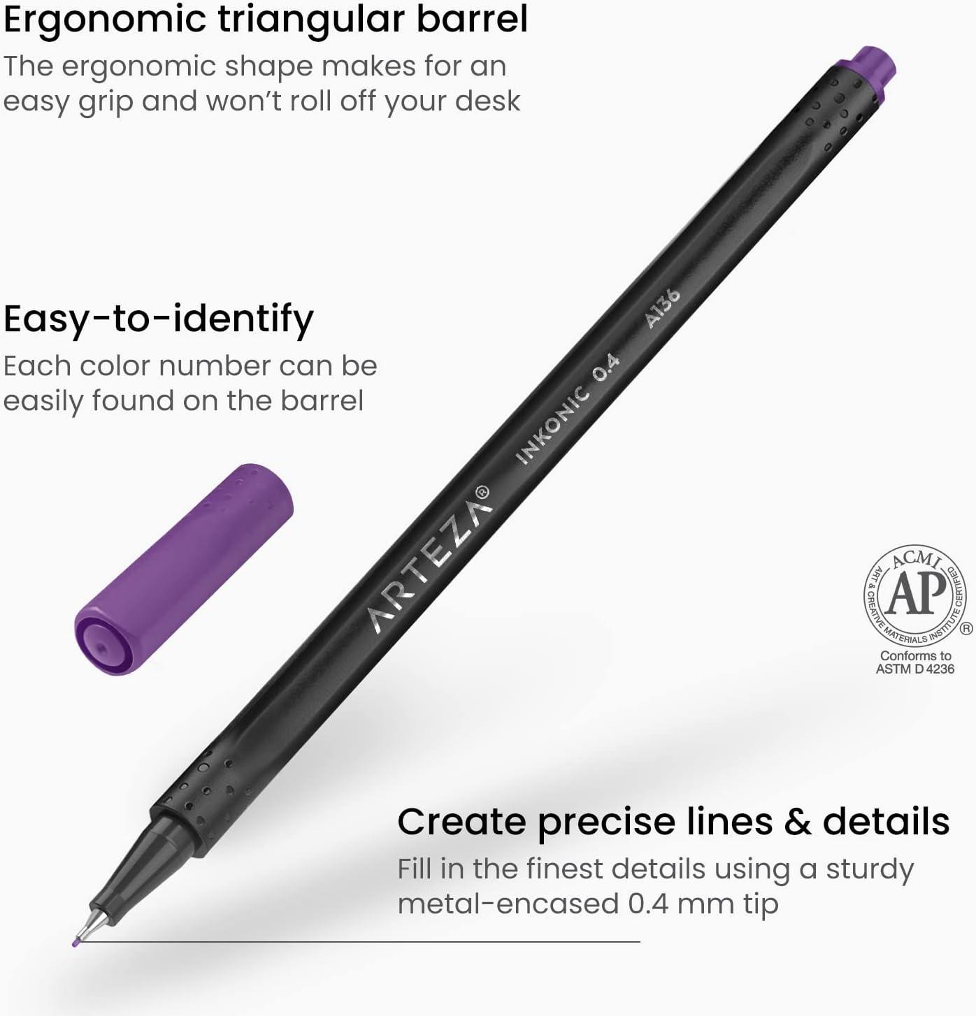 ARTEZA Black Inkonic Fineliners Pens, Set of 12, 0.4 mm Fine Tip Markers, Water-Based Art Pens for Drawing, Sketching, Journaling, Calligraphy(1 Count (Pack of 48))
