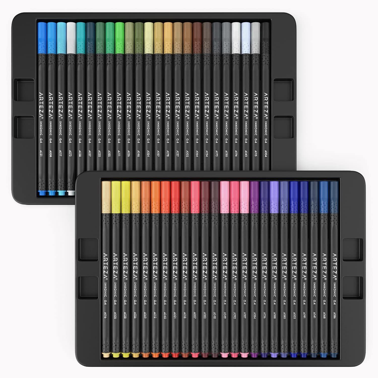 ARTEZA Black Inkonic Fineliners Pens, Set of 12, 0.4 mm Fine Tip Markers, Water-Based Art Pens for Drawing, Sketching, Journaling, Calligraphy(1 Count (Pack of 48))