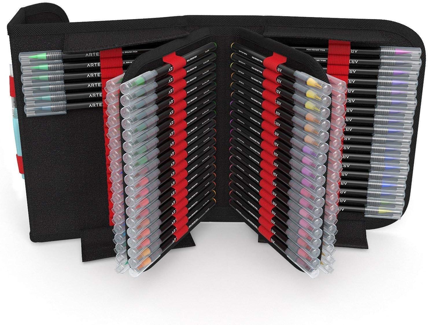 ARTEZA Real Brush Pens, 96 Watercolor Pens with 108-Slot Case, Drawing Markers with Flexible Brush Tips, Watercolor Markers for Artists(Artistic)